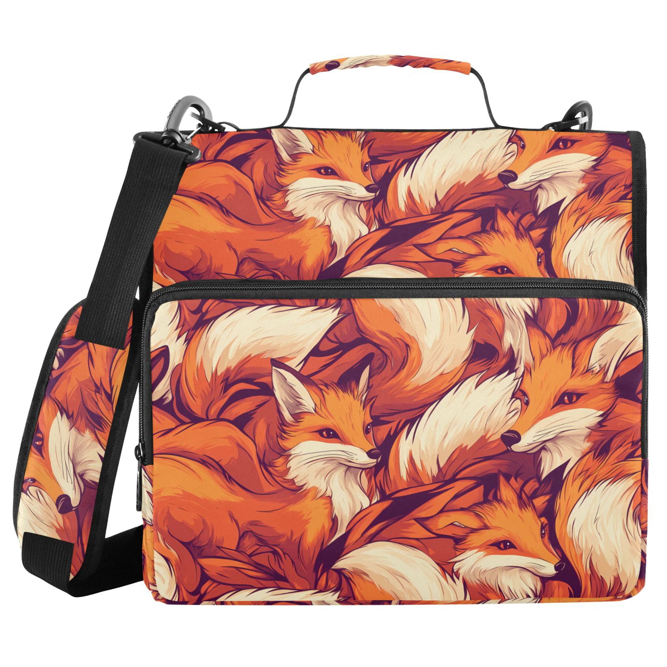 3 Ring Zipper Binder with Shoulder Strap Waterproof Trapper Keeper 2 Inch D-Ring 500 Sheets Capacity Cartoon Foxes