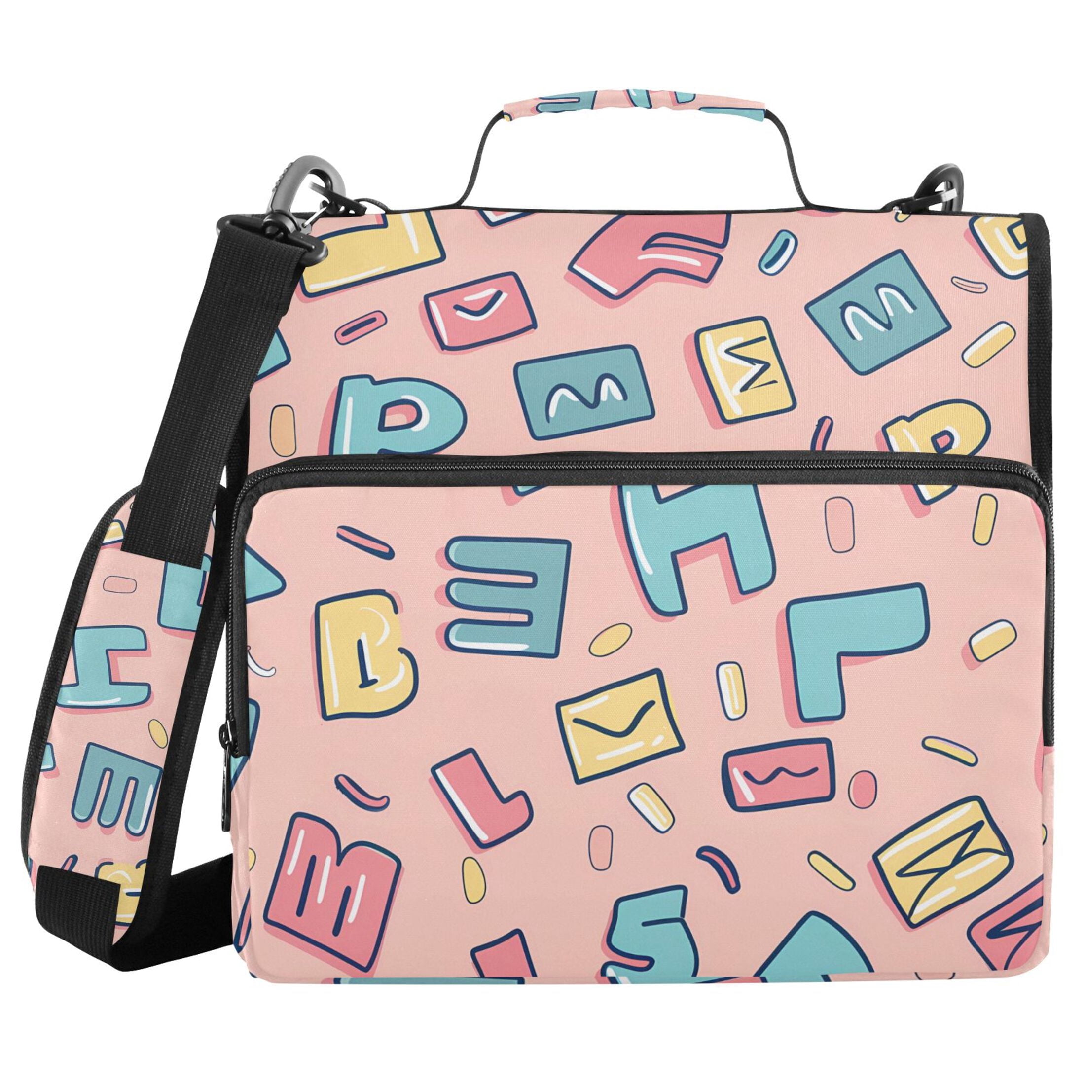 3 Ring Zipper Binder with Shoulder Strap Waterproof Trapper Keeper 2 Inch D-Ring 500 Sheets Capacity Cartoon Letter and Character