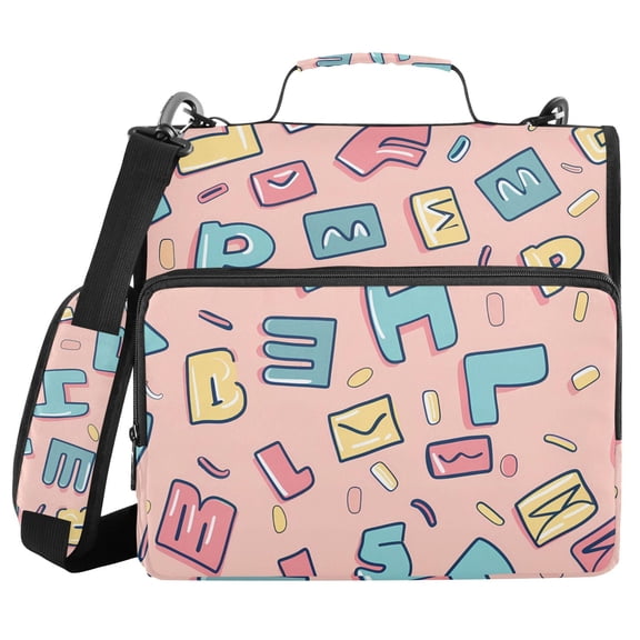 3 Ring Zipper Binder with Shoulder Strap Waterproof Trapper Keeper 2 Inch D-Ring 500 Sheets Capacity Cartoon Letter and Character