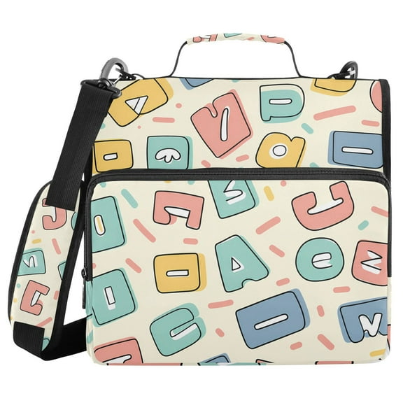 3 Ring Zipper Binder with Shoulder Strap Waterproof Trapper Keeper 1.5 Inch D-Ring 500 Sheets Capacity Cartoon Letters