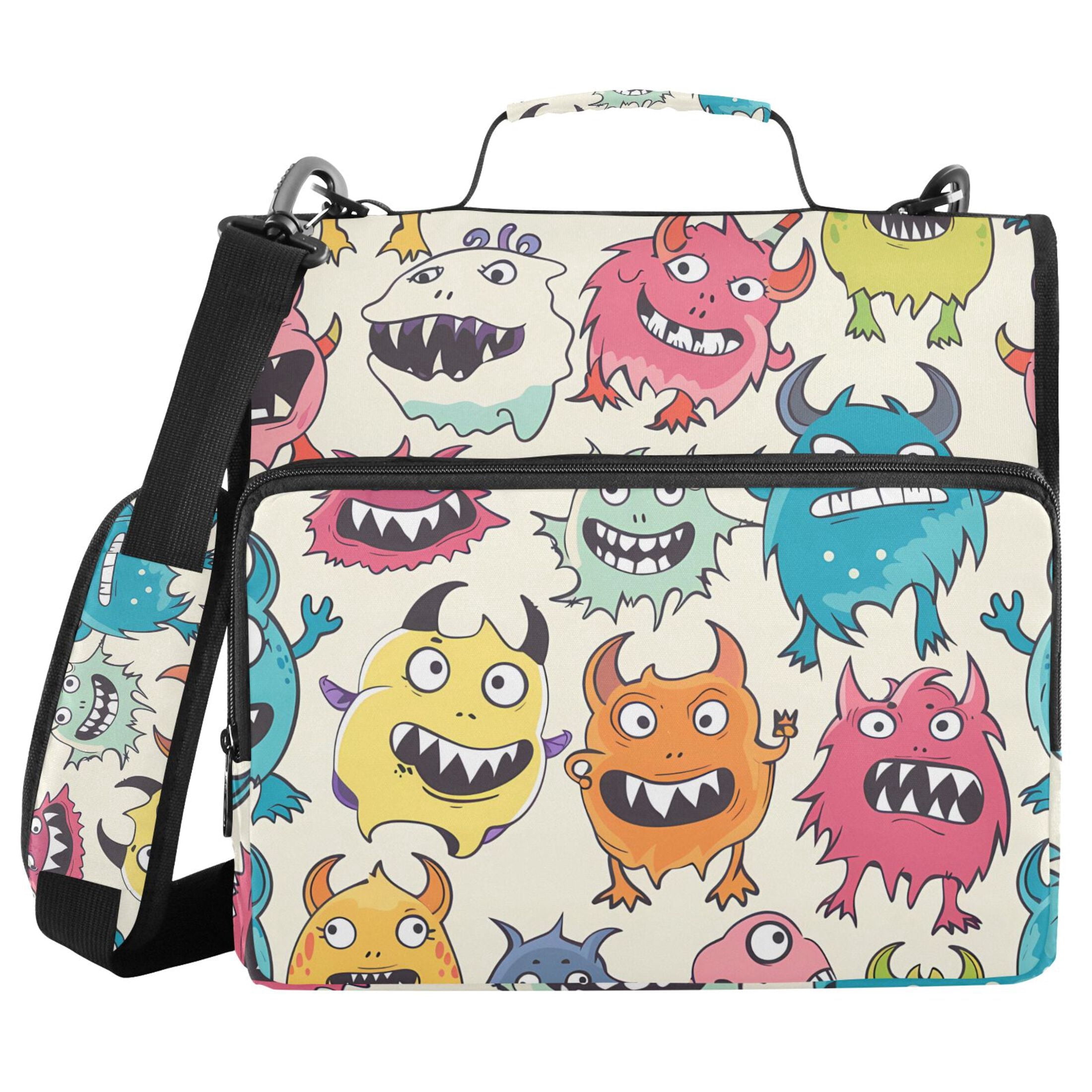 3 Ring Zipper Binder with Shoulder Strap Waterproof Trapper Keeper 2 Inch D-Ring 500 Sheets Capacity Cartoon Lovely Monsters