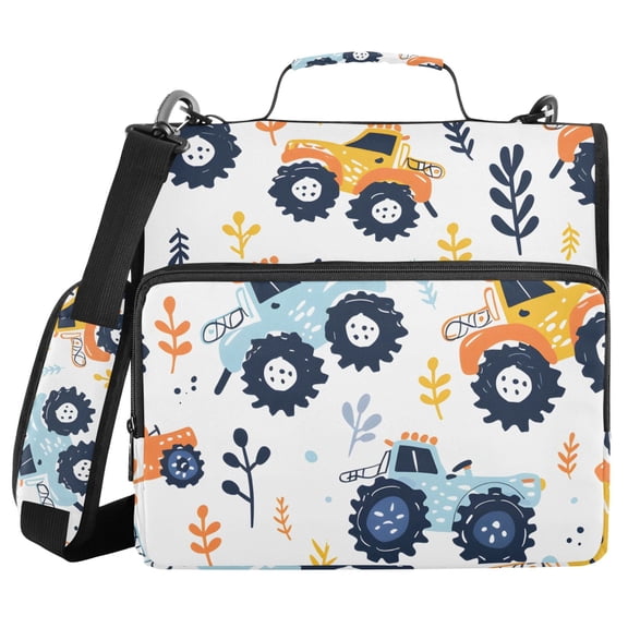 3 Ring Zipper Binder with Shoulder Strap Waterproof Trapper Keeper 2 Inch D-Ring 500 Sheets Capacity Cartoon Monster Truck