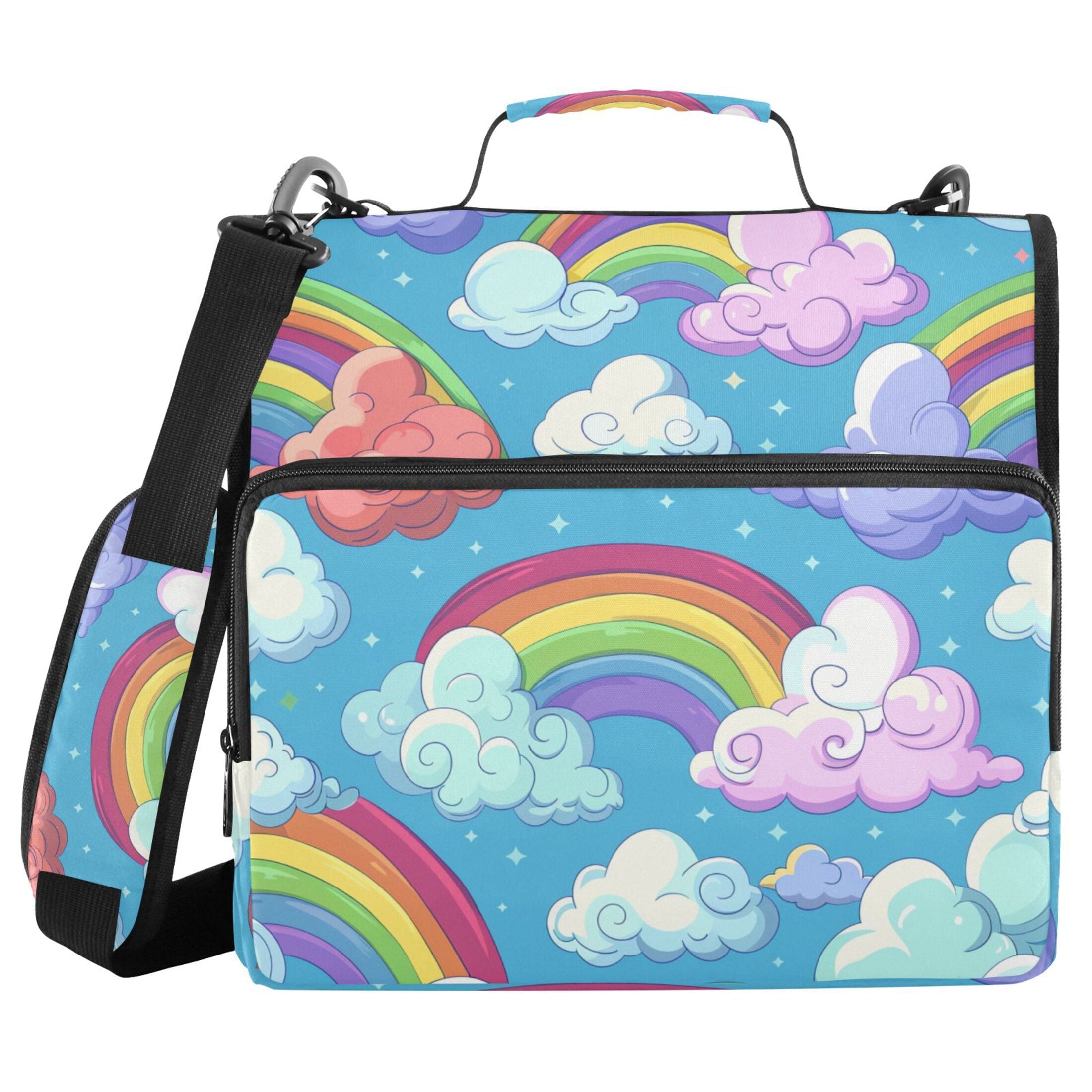 3 Ring Zipper Binder with Shoulder Strap Waterproof Trapper Keeper 2 Inch D-Ring 500 Sheets Capacity Cartoon Rainbow and Cloud