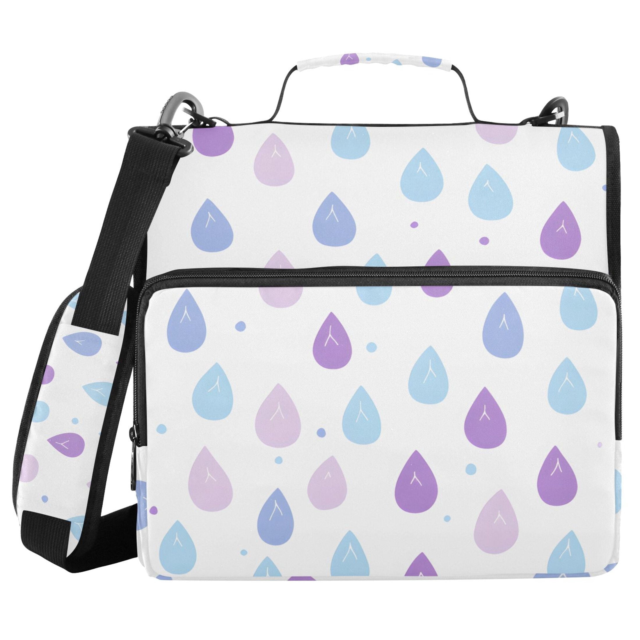 3 Ring Zipper Binder with Shoulder Strap Waterproof Trapper Keeper 2 Inch D-Ring 500 Sheets Capacity Cartoon Raindrop
