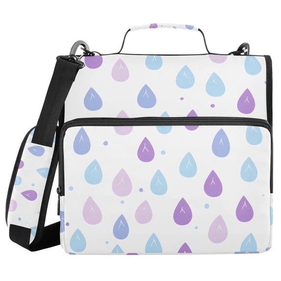 3 Ring Zipper Binder with Shoulder Strap Waterproof Trapper Keeper 2 Inch D-Ring 500 Sheets Capacity Cartoon Raindrop