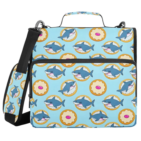3 Ring Zipper Binder with Shoulder Strap Waterproof Trapper Keeper 1.5 Inch D-Ring 500 Sheets Capacity Cartoon Shark and Cracker