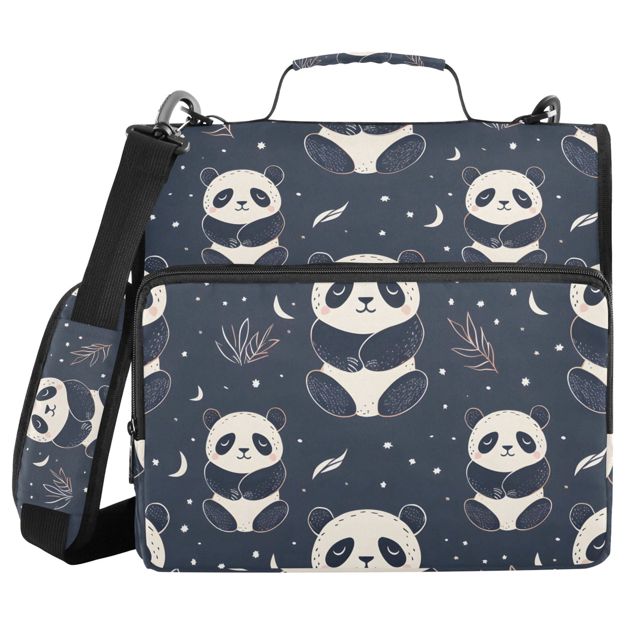 3 Ring Zipper Binder with Shoulder Strap Waterproof Trapper Keeper 2 Inch D-Ring 500 Sheets Capacity Cartoon Sitting Panda