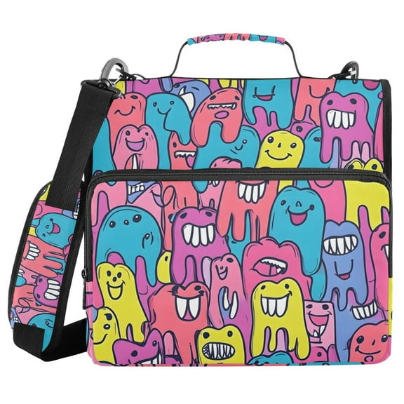 3 Ring Zipper Binder with Shoulder Strap Waterproof Trapper Keeper 1.5 Inch D-Ring 500 Sheets Capacity Cartoon Teeth