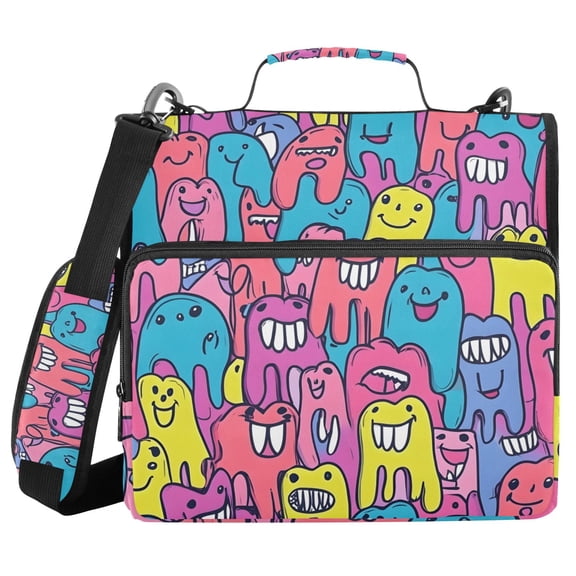 3 Ring Zipper Binder with Shoulder Strap Waterproof Trapper Keeper 2 Inch D-Ring 500 Sheets Capacity Cartoon Teeth