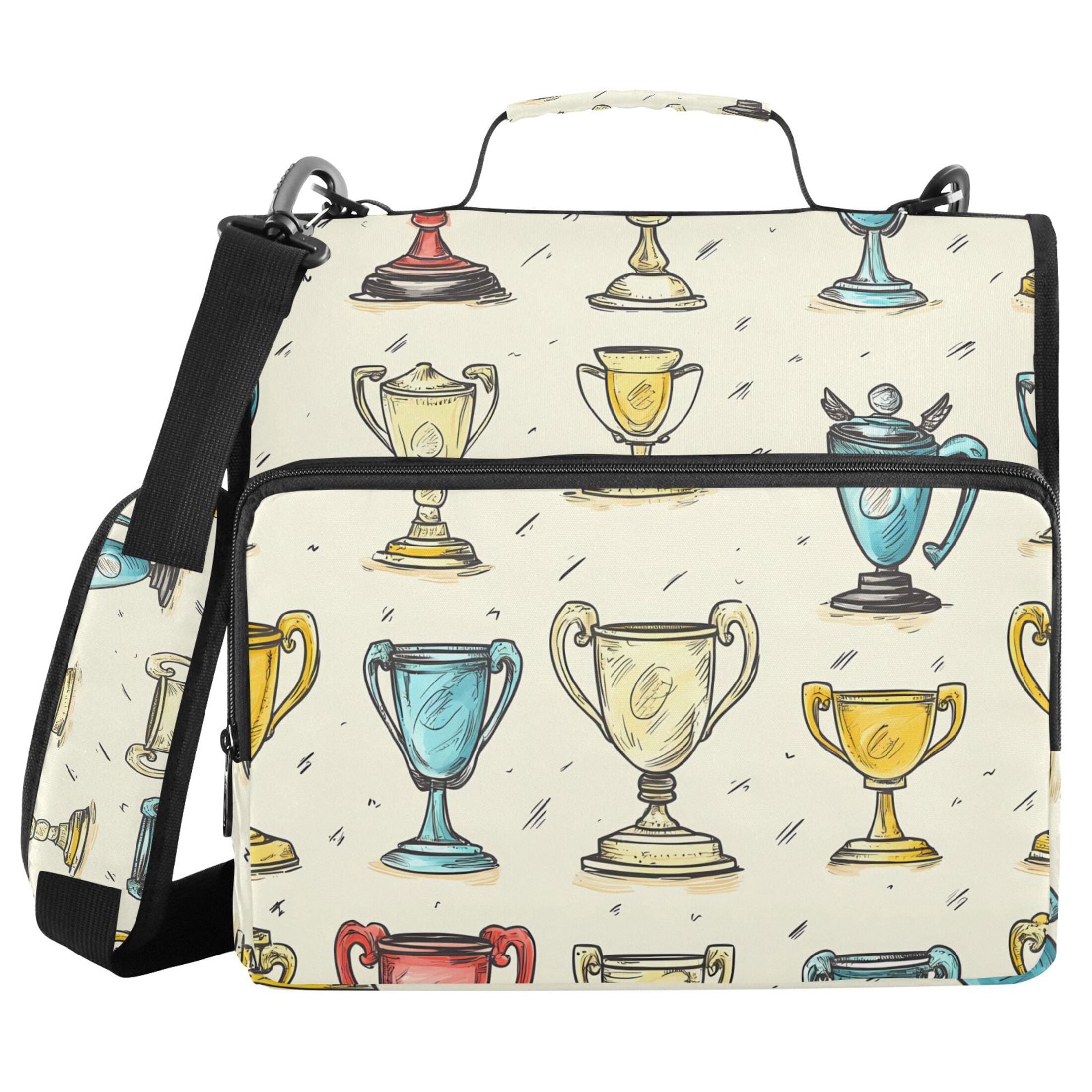 3 Ring Zipper Binder with Shoulder Strap Waterproof Trapper Keeper 2 Inch D-Ring 500 Sheets Capacity Cartoon Trophies