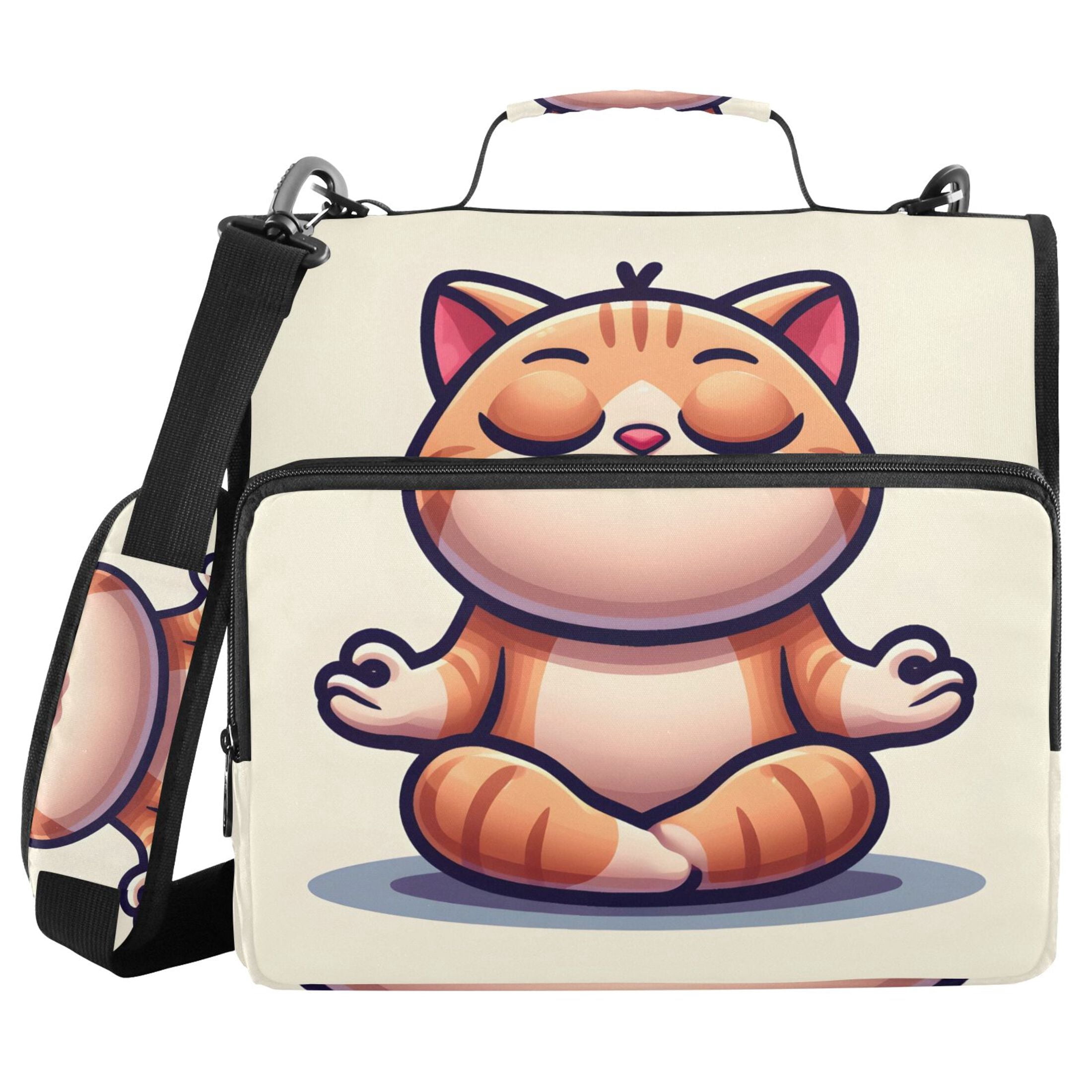 3 Ring Zipper Binder with Shoulder Strap Waterproof Trapper Keeper 2 Inch D-Ring 500 Sheets Capacity Cartoon Yoga Cat