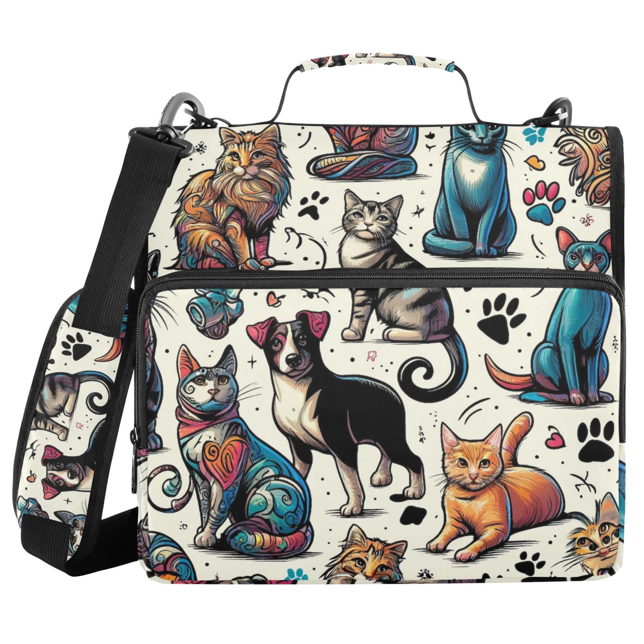 3 Ring Zipper Binder with Shoulder Strap Waterproof Trapper Keeper 2 Inch D-Ring 500 Sheets Capacity Cat and Dog Paw