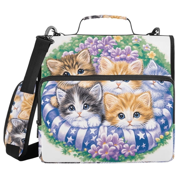3 Ring Zipper Binder with Shoulder Strap Waterproof Trapper Keeper 2 Inch D-Ring 500 Sheets Capacity Cats and Wreath