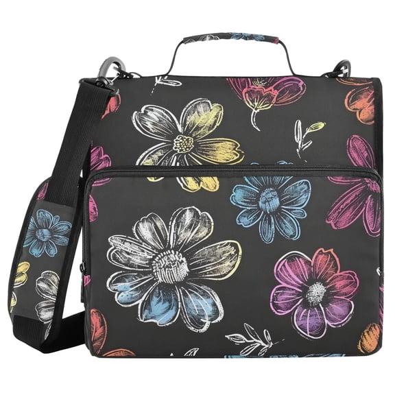 3 Ring Zipper Binder with Shoulder Strap Waterproof Trapper Keeper 2 Inch D-Ring 500 Sheets Capacity Chalk Paint Flowers