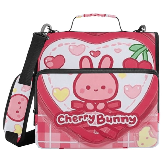 3 Ring Zipper Binder with Shoulder Strap Waterproof Trapper Keeper 1.5 Inch D-Ring 500 Sheets Capacity Cherry Bunny