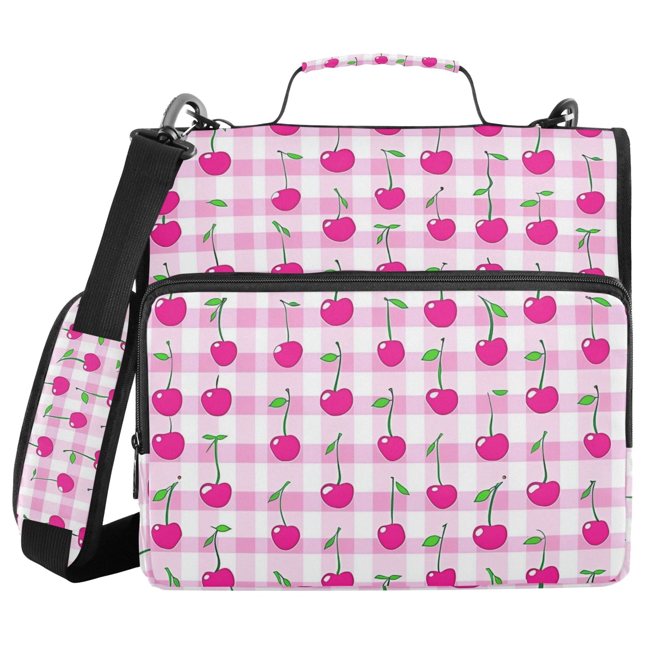 3 Ring Zipper Binder with Shoulder Strap Waterproof Trapper Keeper 2 Inch D-Ring 500 Sheets Capacity Cherry on Gingham