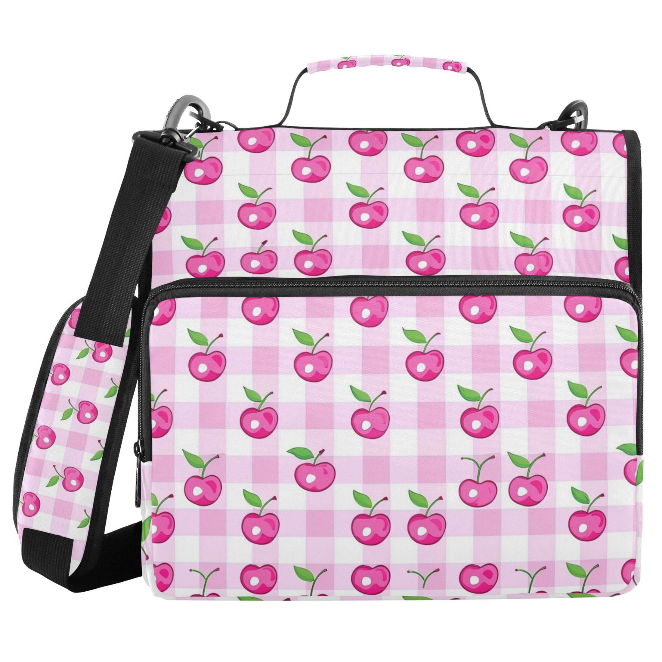 3 Ring Zipper Binder with Shoulder Strap Waterproof Trapper Keeper 2 Inch D-Ring 500 Sheets Capacity Cherry on Plaid