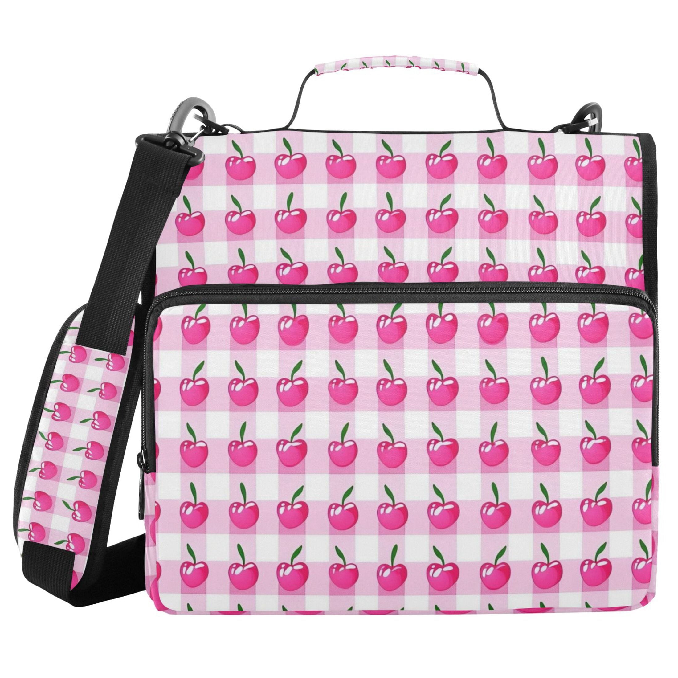 3 Ring Zipper Binder with Shoulder Strap Waterproof Trapper Keeper 2 Inch D-Ring 500 Sheets Capacity Cherry with Gingham