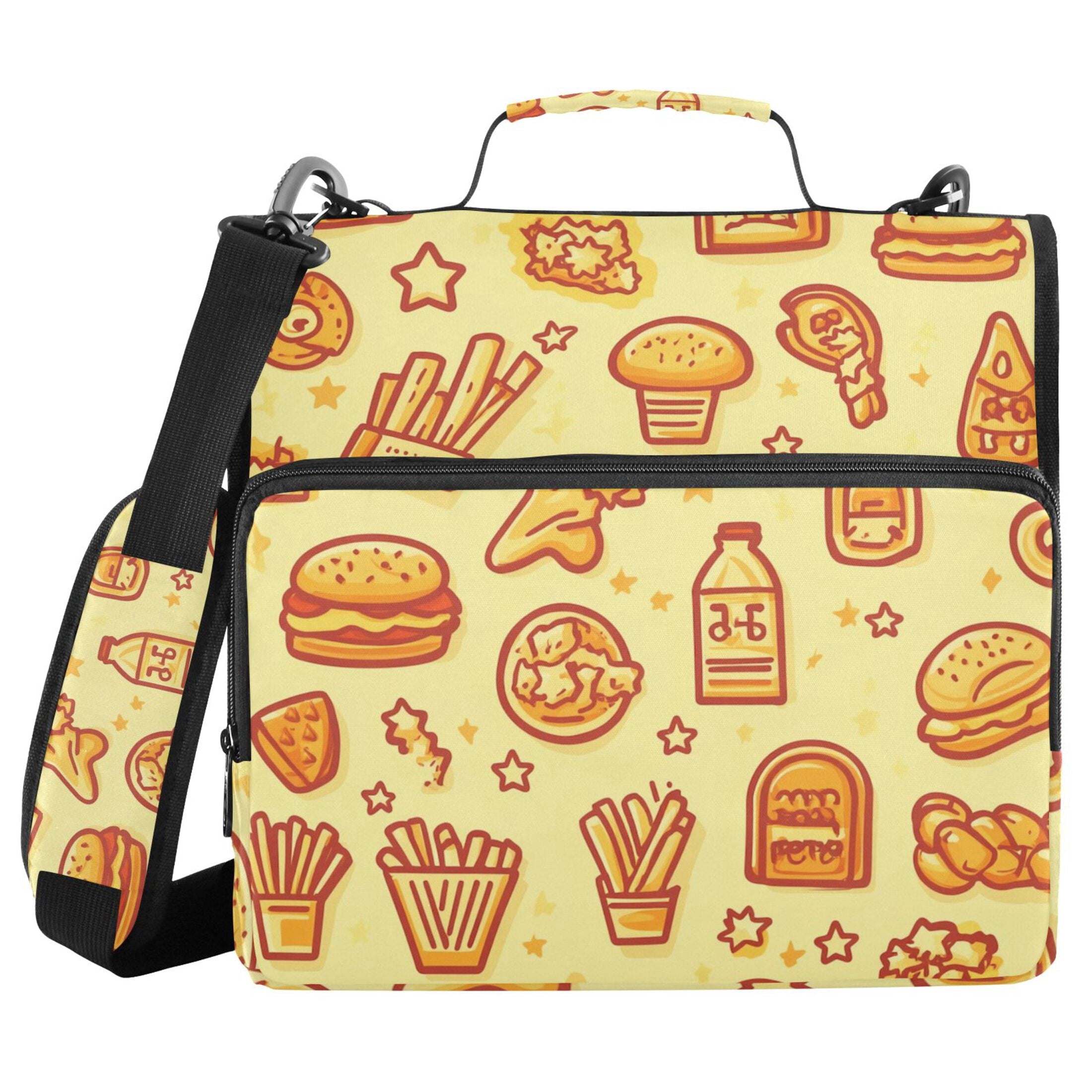 3 Ring Zipper Binder with Shoulder Strap Waterproof Trapper Keeper 2 Inch D-Ring 500 Sheets Capacity Chicken Burger and Fries