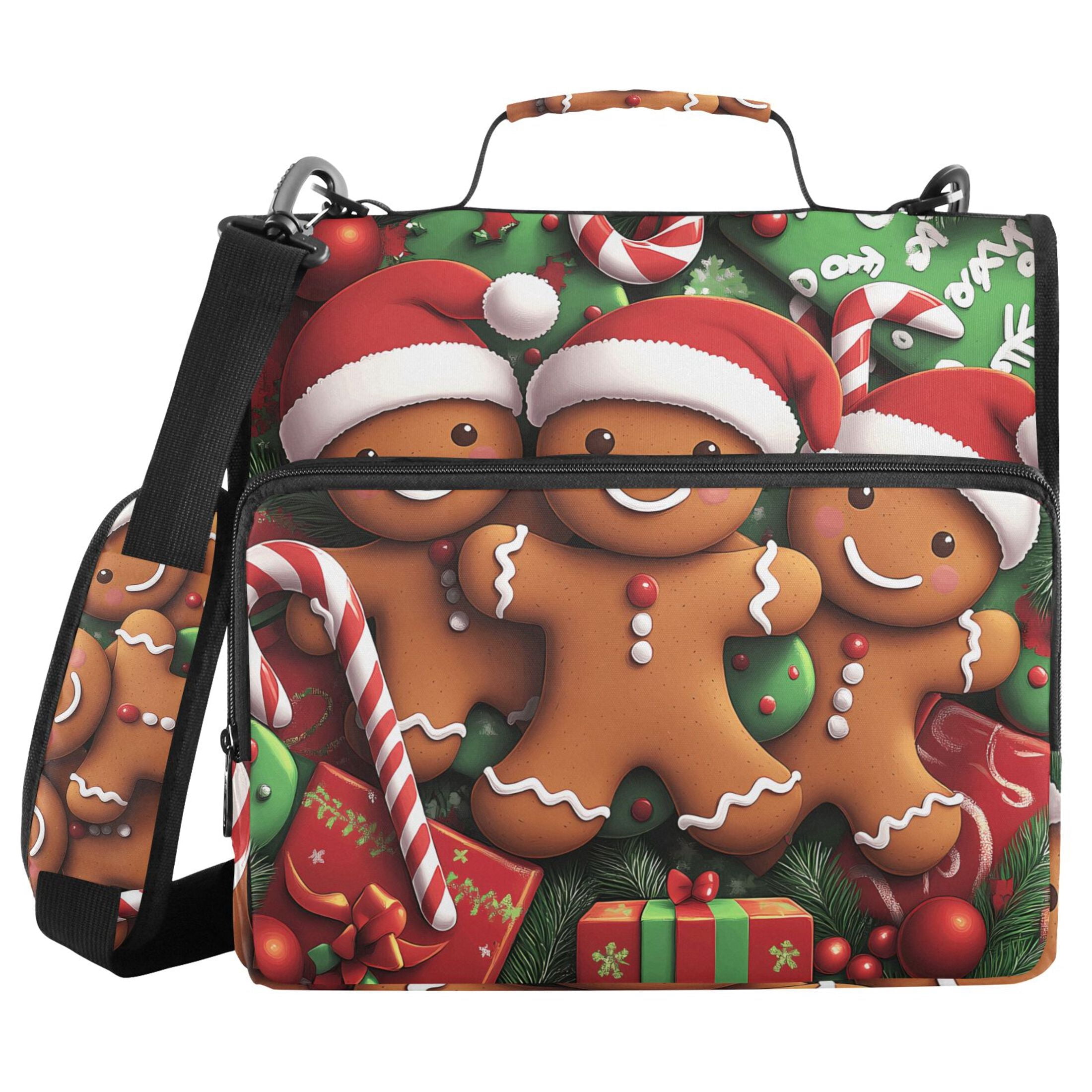 3 Ring Zipper Binder with Shoulder Strap Waterproof Trapper Keeper 2 Inch D-Ring 500 Sheets Capacity Christmas Gifts Gingerbread Men