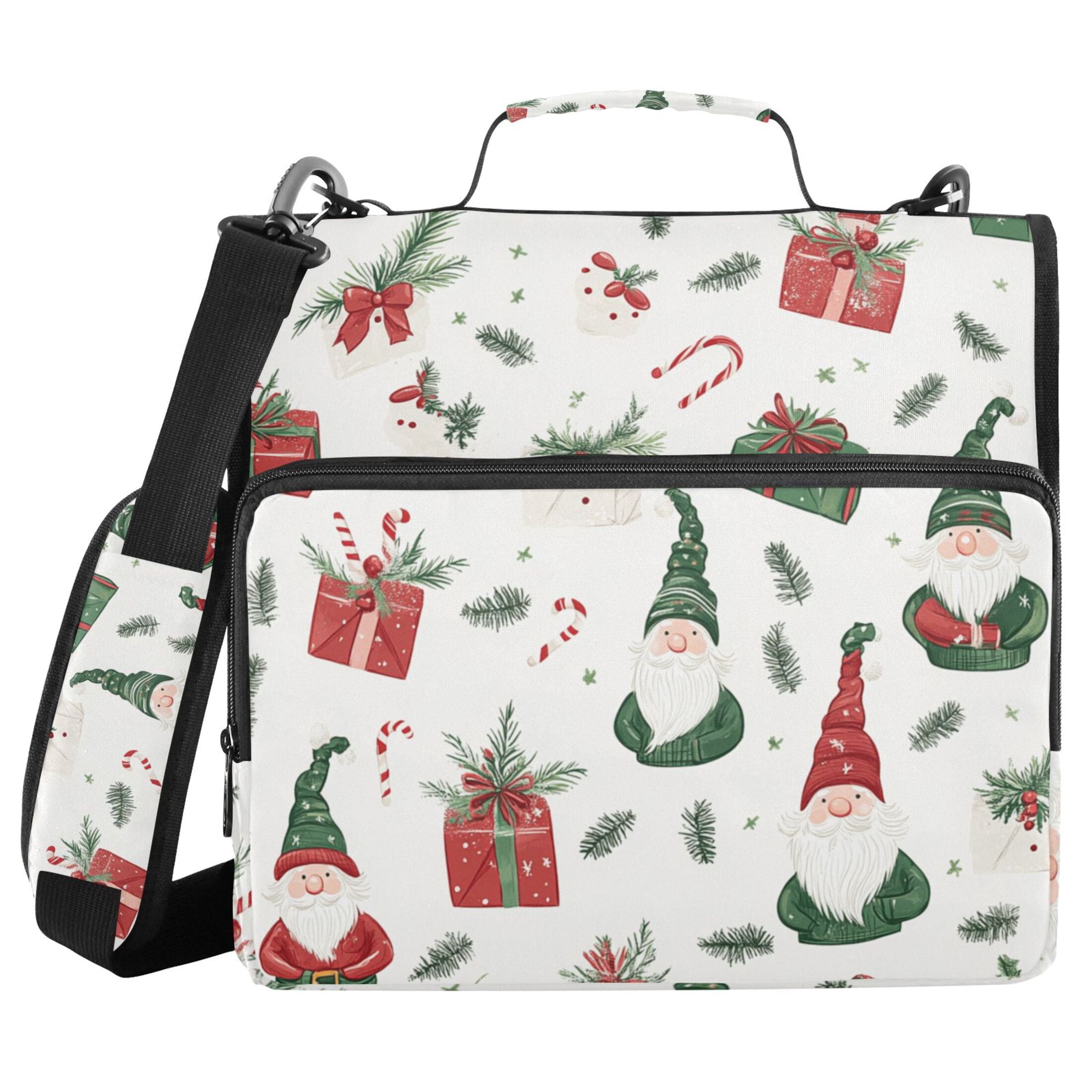 3 Ring Zipper Binder with Shoulder Strap Waterproof Trapper Keeper 2 Inch D-Ring 500 Sheets Capacity Christmas Gnomes and Presents