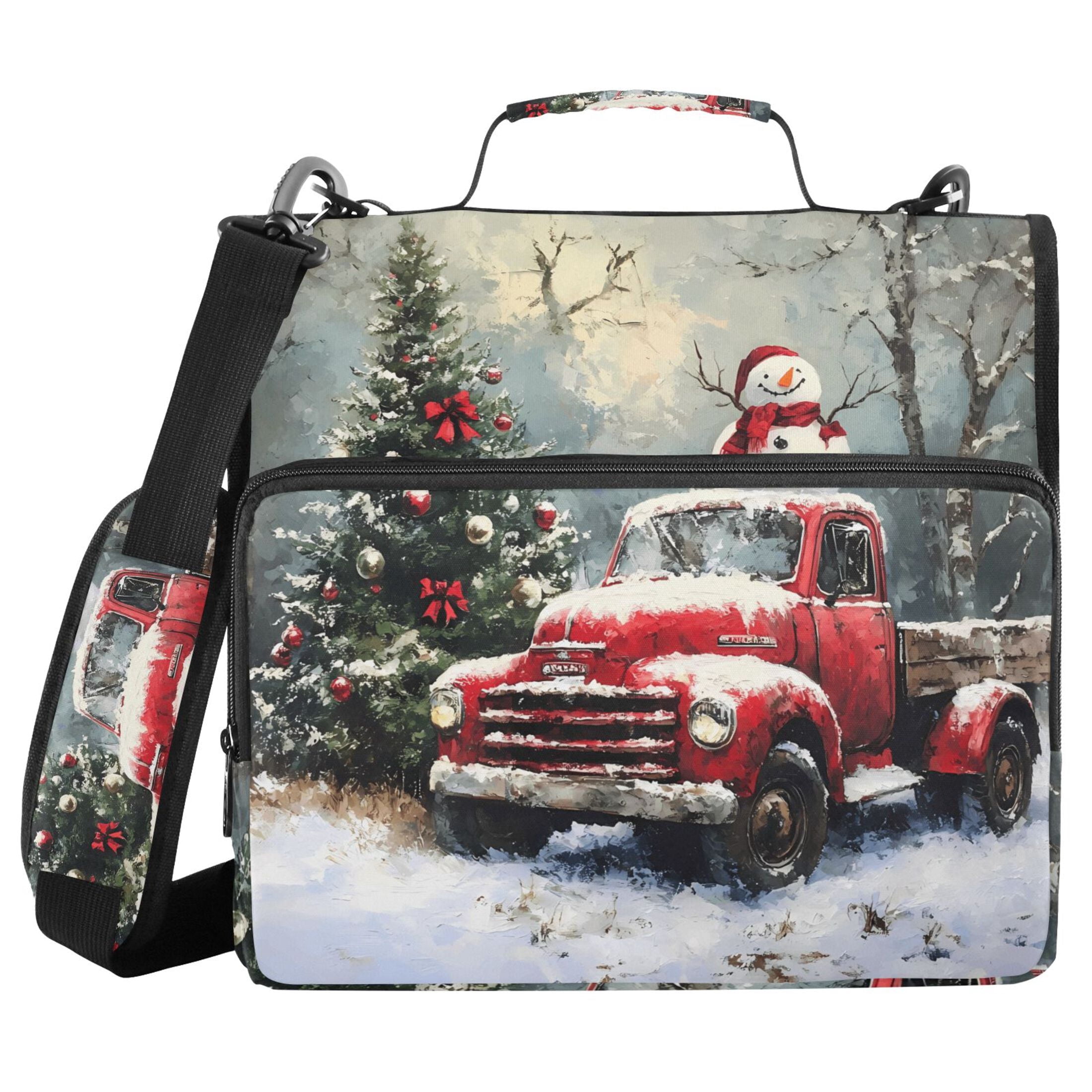 3 Ring Zipper Binder with Shoulder Strap Waterproof Trapper Keeper 2 Inch D-Ring 500 Sheets Capacity Christmas Tree Truck Snowman