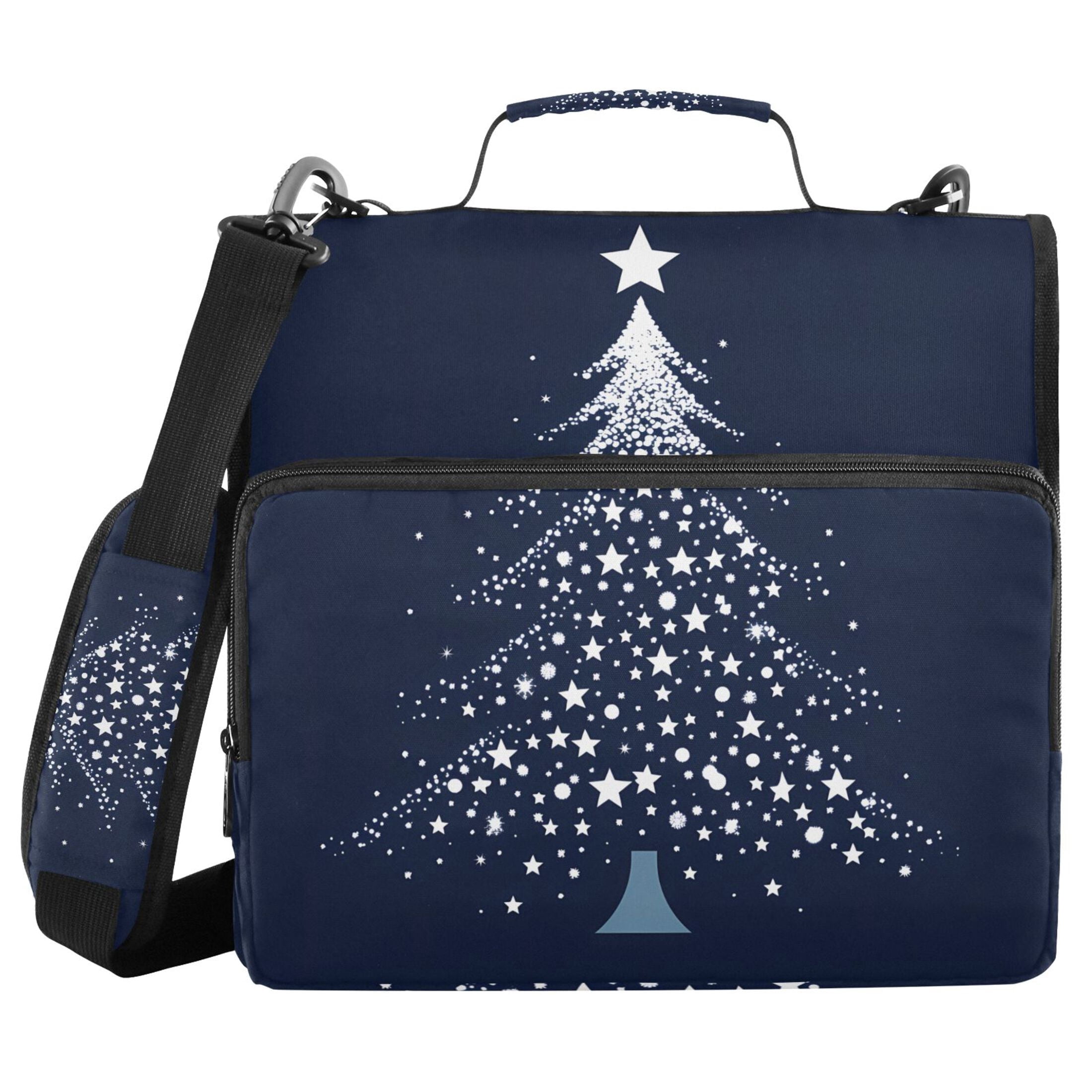 3 Ring Zipper Binder with Shoulder Strap Waterproof Trapper Keeper 2 Inch D-Ring 500 Sheets Capacity Christmas Tree with Star