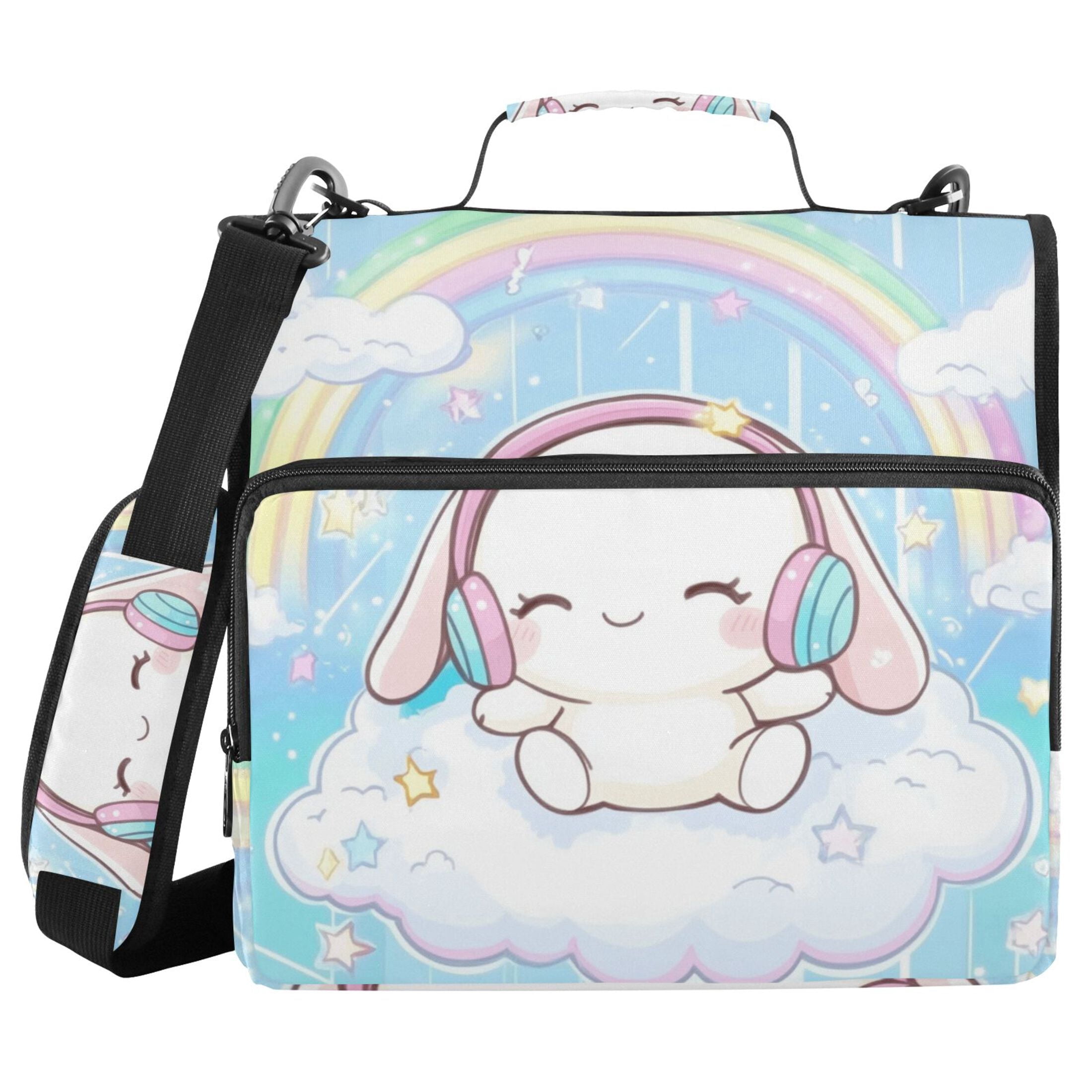 3 Ring Zipper Binder with Shoulder Strap Waterproof Trapper Keeper 2 Inch D-Ring 500 Sheets Capacity Cinnamoroll Sit on Cloud Wear Headphone