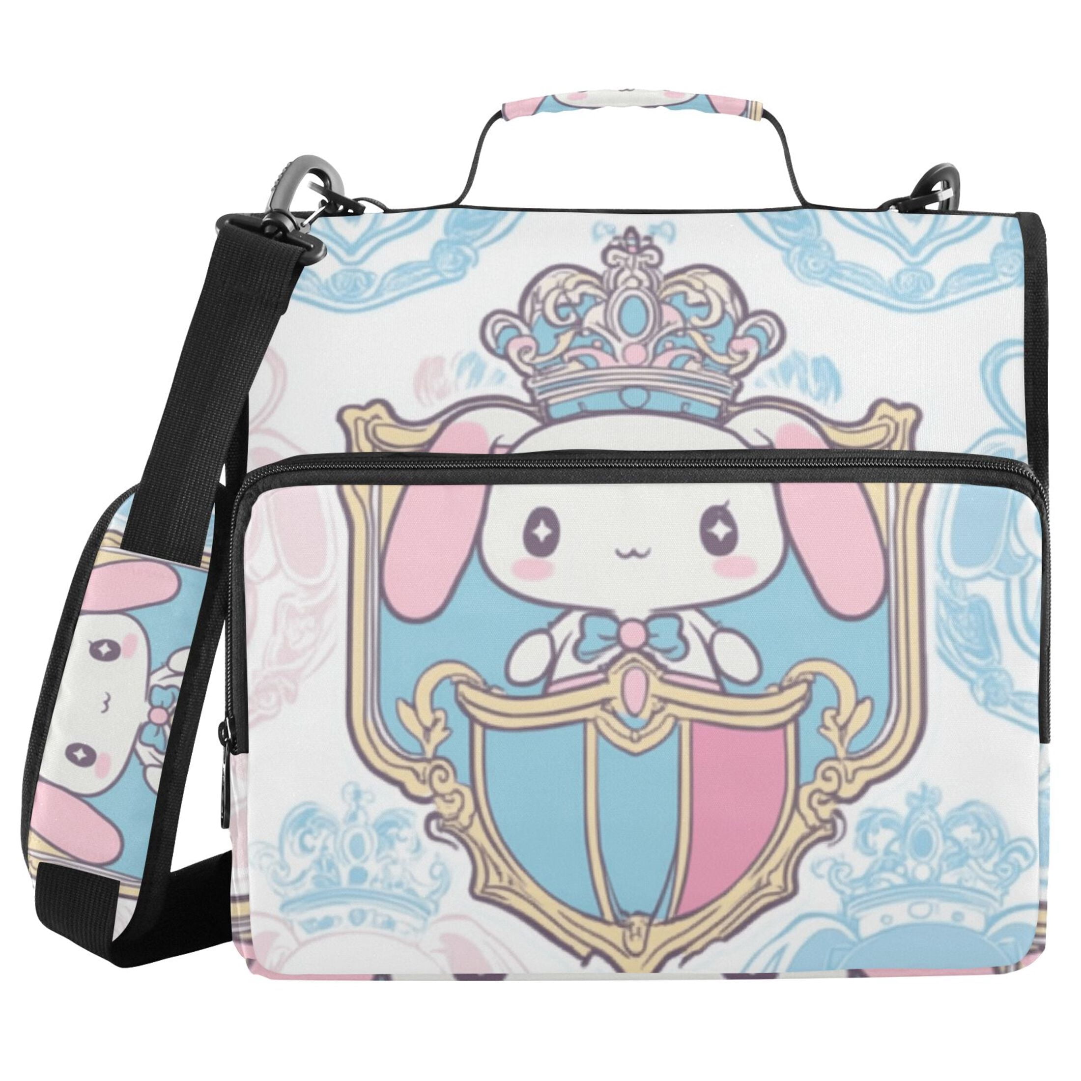 3 Ring Zipper Binder with Shoulder Strap Waterproof Trapper Keeper 2 Inch D-Ring 500 Sheets Capacity Cinnamoroll with Crown and Shield