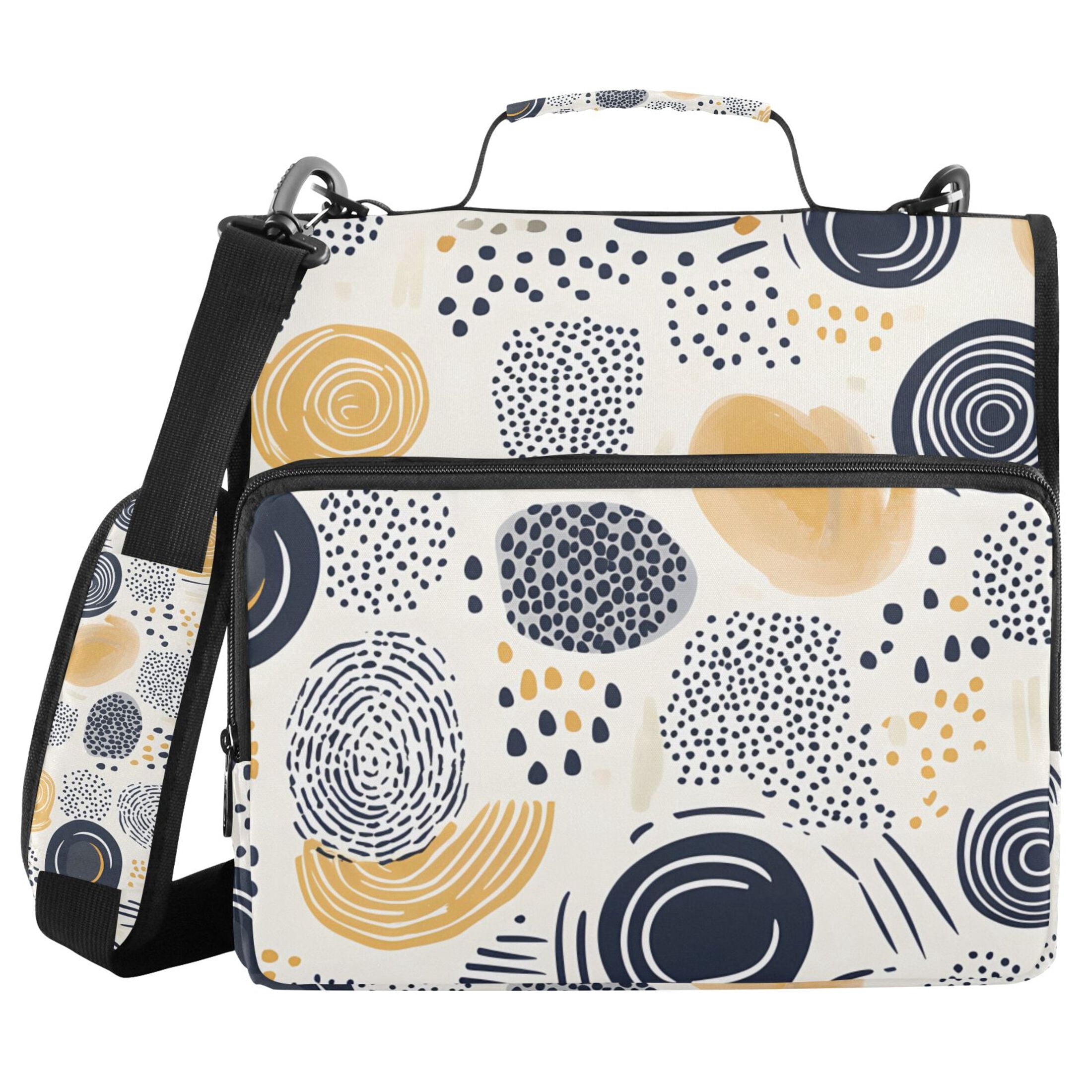 3 Ring Zipper Binder with Shoulder Strap Waterproof Trapper Keeper 2 Inch D-Ring 500 Sheets Capacity Circle and Dot Doodle