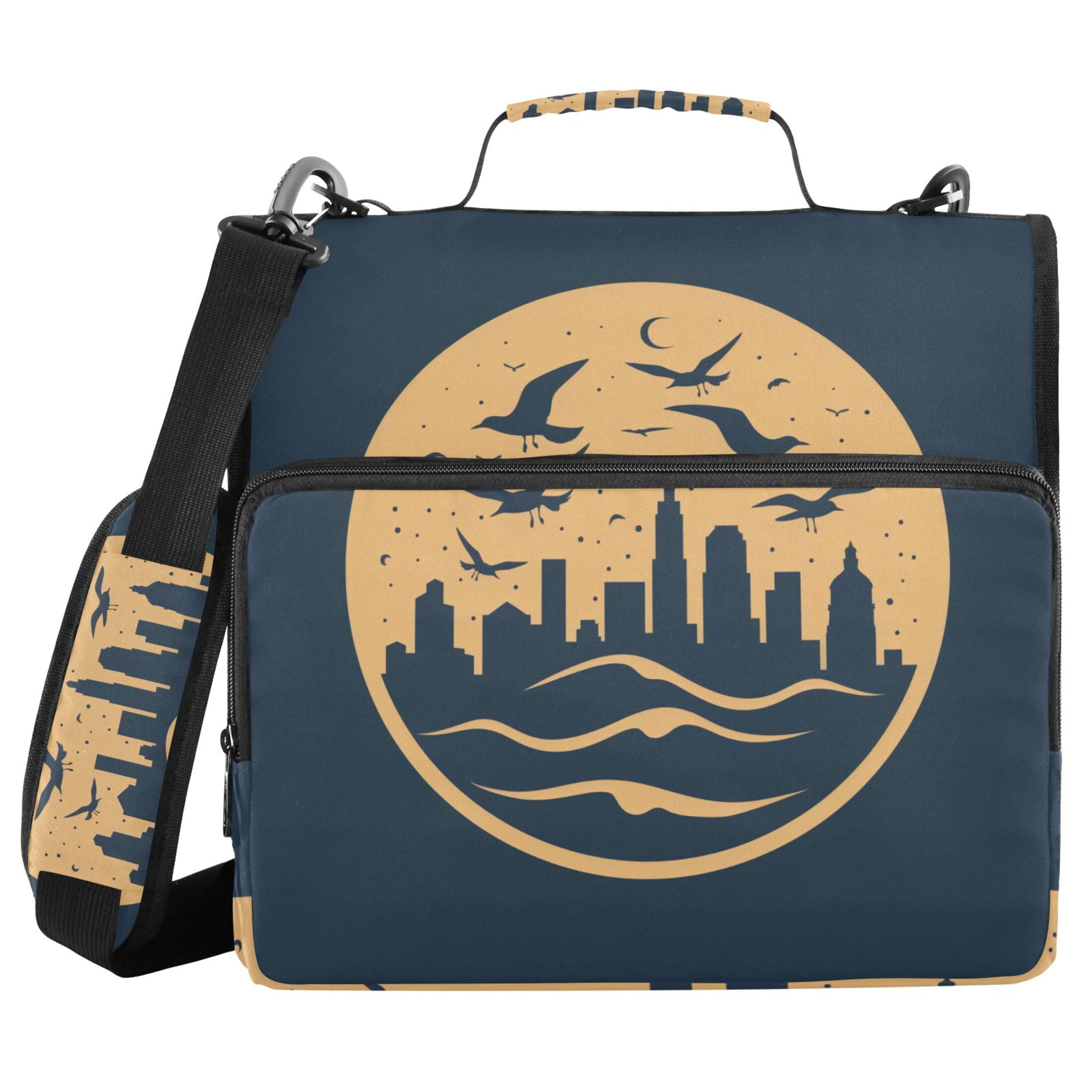 3 Ring Zipper Binder with Shoulder Strap Waterproof Trapper Keeper 2 Inch D-Ring 500 Sheets Capacity City Seagulls Moon Wave
