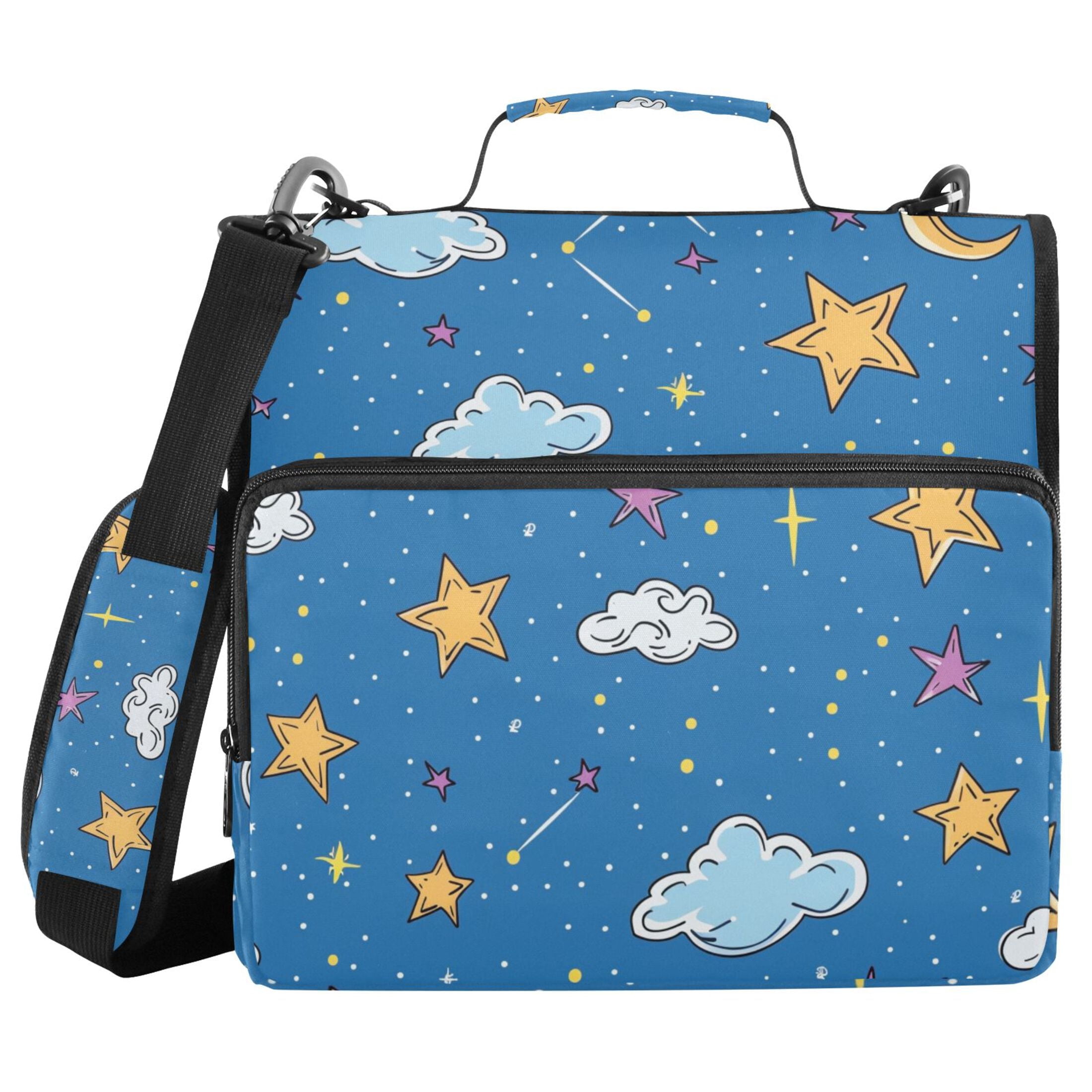 3 Ring Zipper Binder with Shoulder Strap Waterproof Trapper Keeper 2 Inch D-Ring 500 Sheets Capacity Cloud and Star