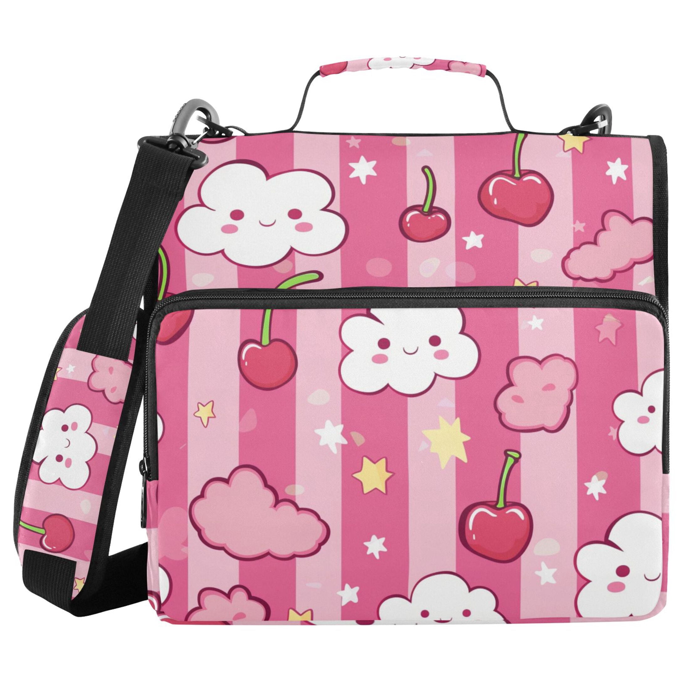 3 Ring Zipper Binder with Shoulder Strap Waterproof Trapper Keeper 2 Inch D-Ring 500 Sheets Capacity Clouds Cherries Star
