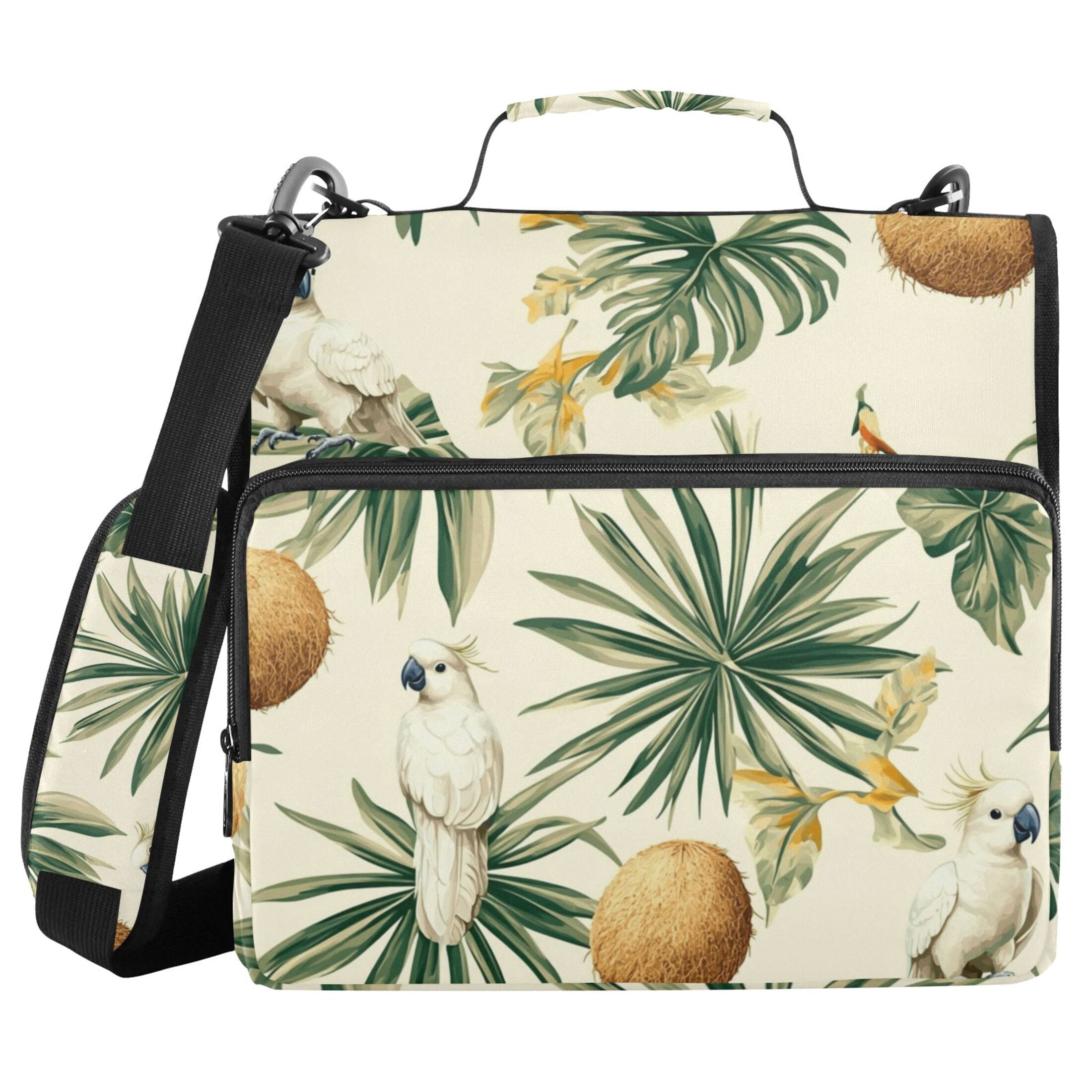 3 Ring Zipper Binder with Shoulder Strap Waterproof Trapper Keeper 2 Inch D-Ring 500 Sheets Capacity Cockatoos Coconuts Leaf