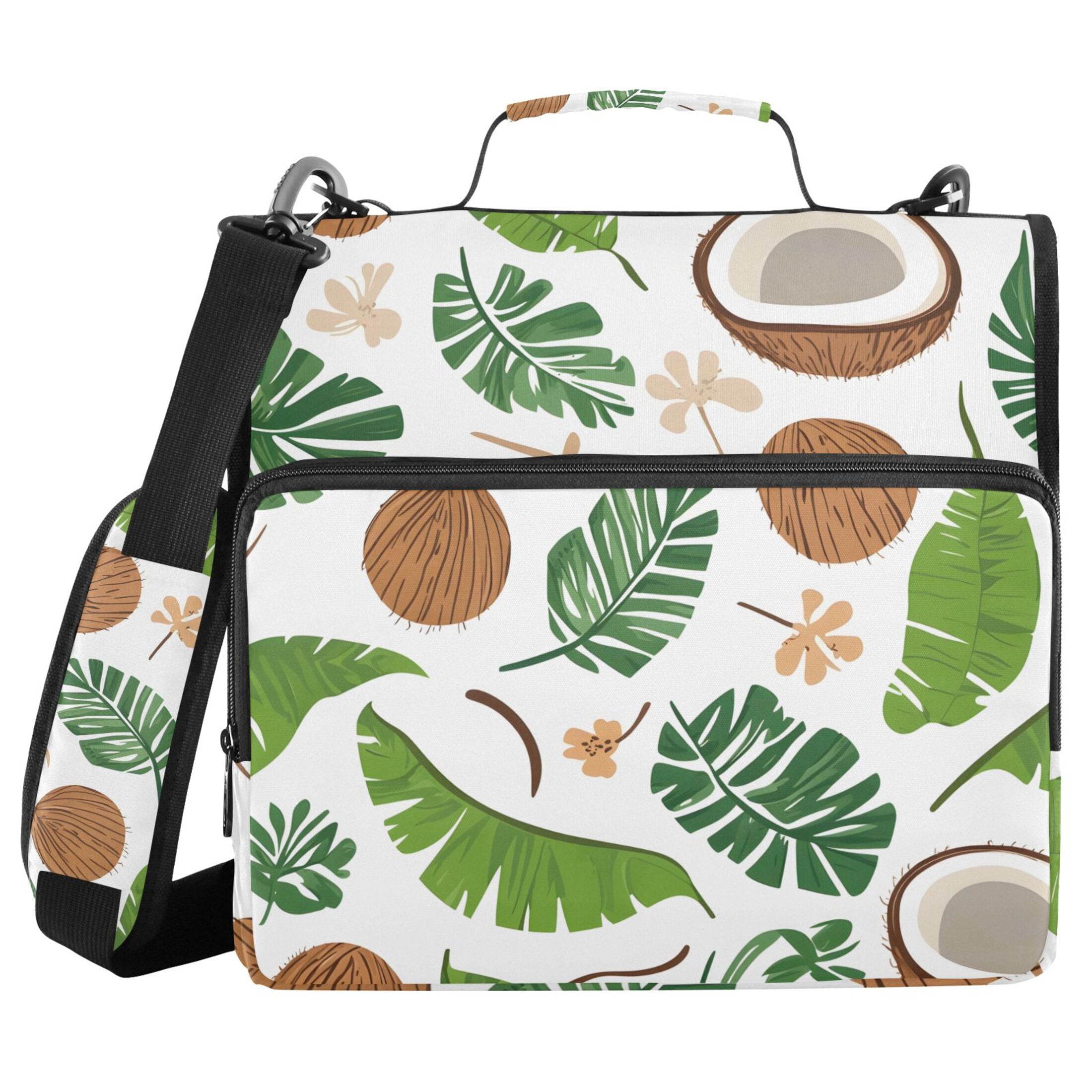 3 Ring Zipper Binder with Shoulder Strap Waterproof Trapper Keeper 2 Inch D-Ring 500 Sheets Capacity Coconut Tropical Palm Leaves