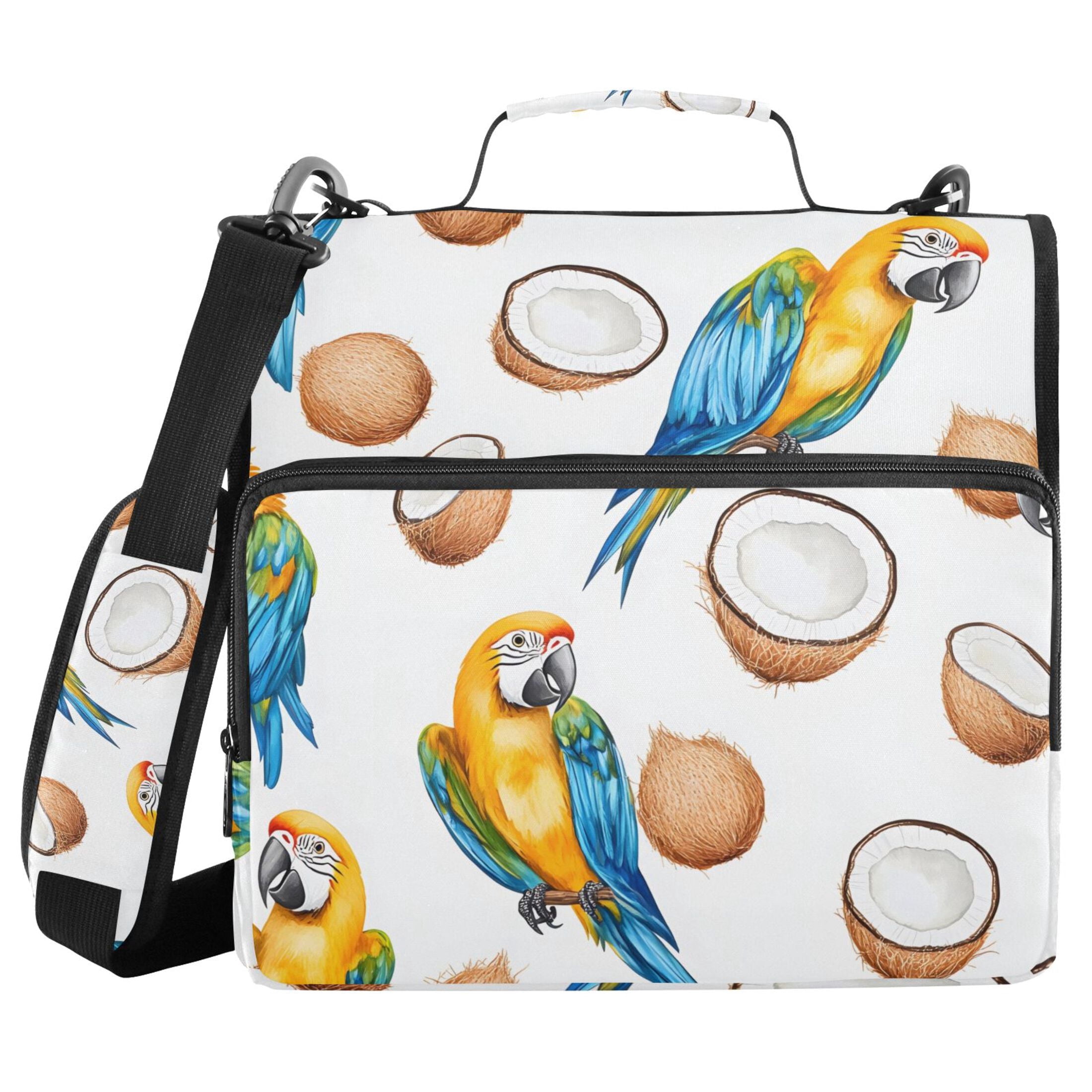 3 Ring Zipper Binder with Shoulder Strap Waterproof Trapper Keeper 2 Inch D-Ring 500 Sheets Capacity Coconut and Bird