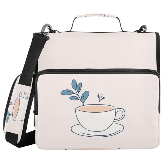 3 Ring Zipper Binder with Shoulder Strap Waterproof Trapper Keeper 2 Inch D-Ring 500 Sheets Capacity Coffee Cup with Leaf