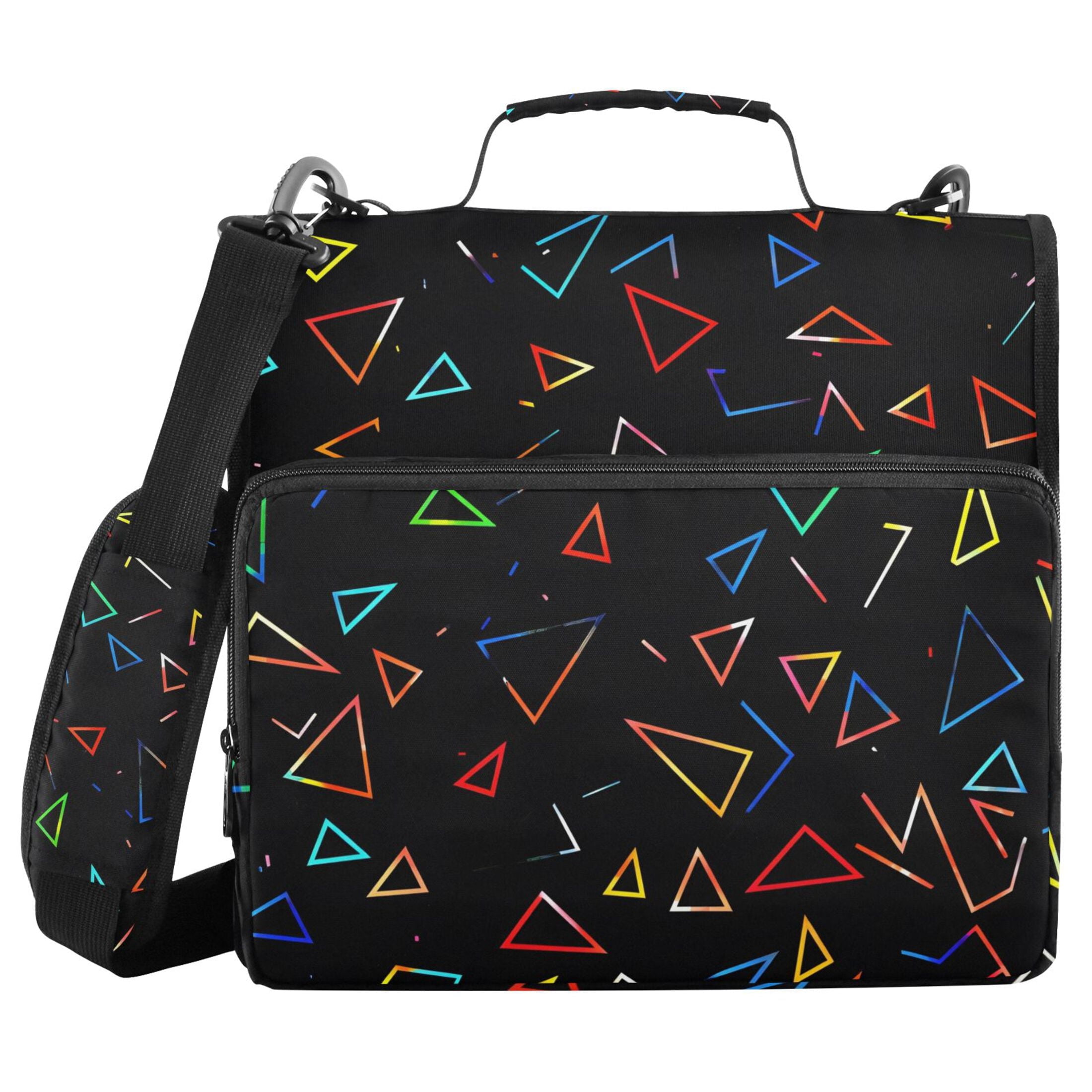 3 Ring Zipper Binder with Shoulder Strap Waterproof Trapper Keeper 2 Inch D-Ring 500 Sheets Capacity Color Triangle Lines