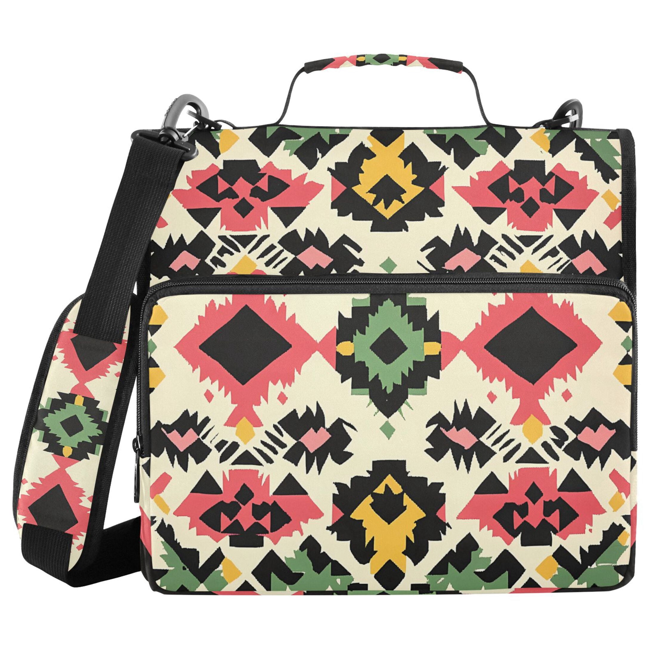 3 Ring Zipper Binder with Shoulder Strap Waterproof Trapper Keeper 2 Inch D-Ring 500 Sheets Capacity Colorful Aztec Pattern