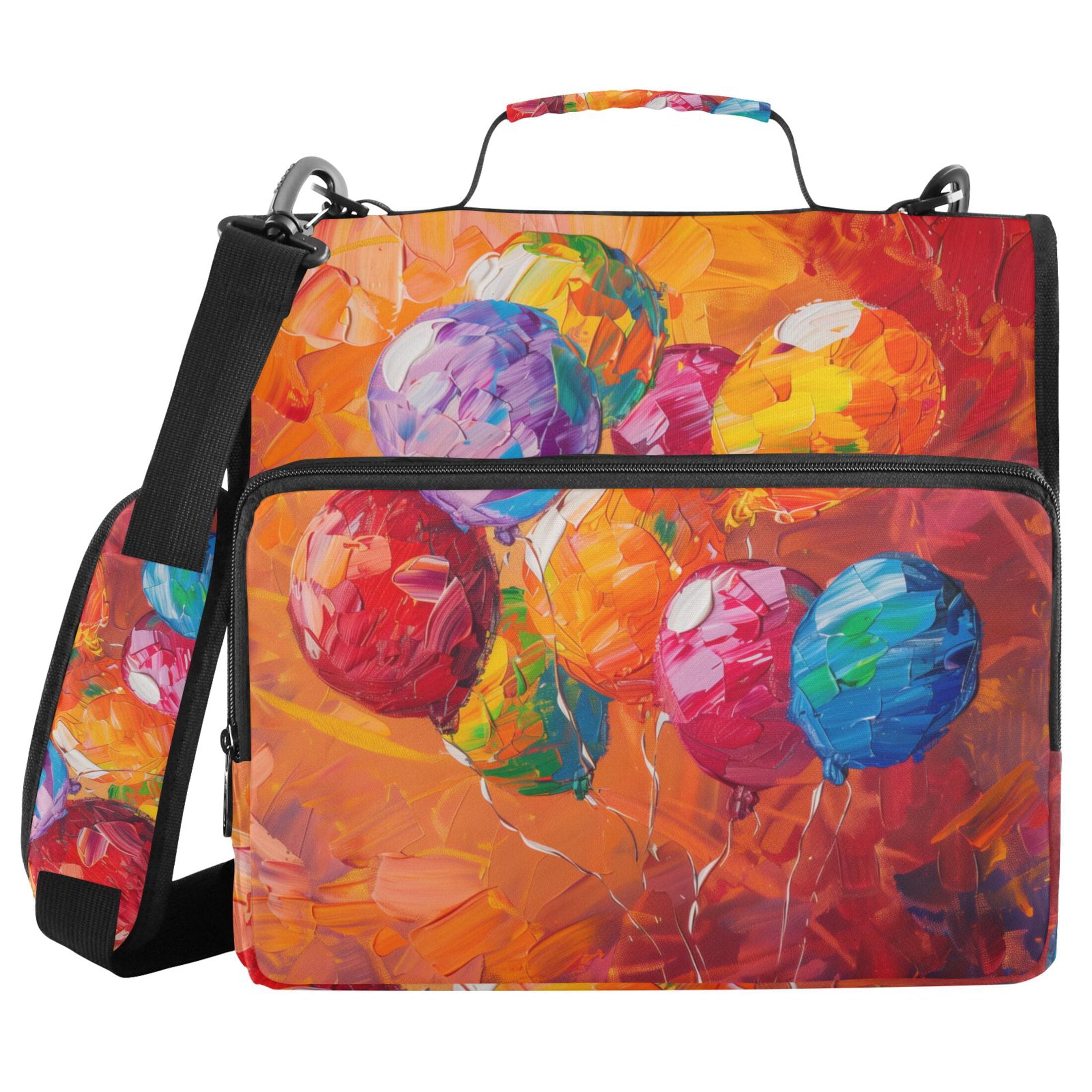3 Ring Zipper Binder with Shoulder Strap Waterproof Trapper Keeper 2 Inch D-Ring 500 Sheets Capacity Colorful Balloons Fly
