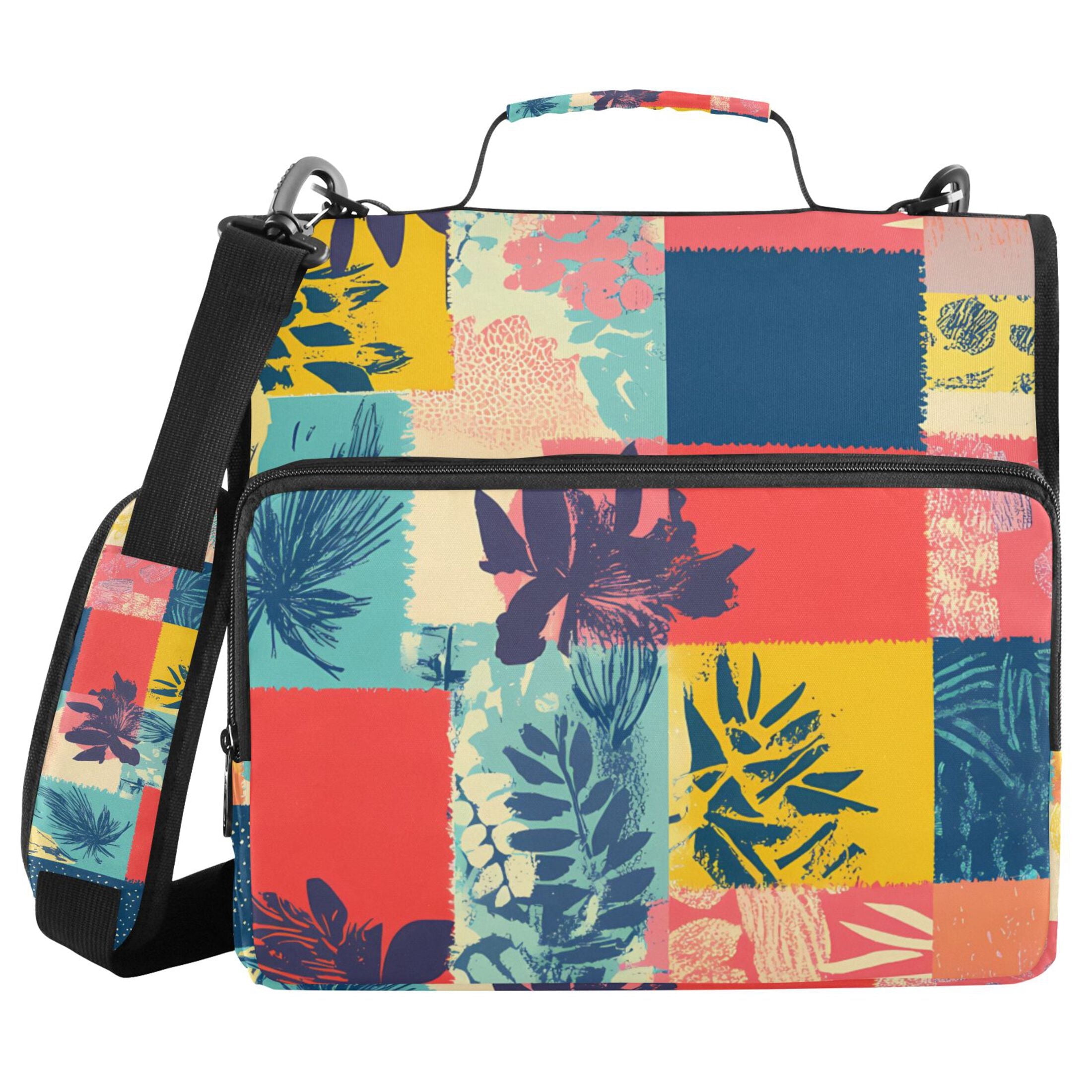 3 Ring Zipper Binder with Shoulder Strap Waterproof Trapper Keeper 2 Inch D-Ring 500 Sheets Capacity Colorful Block Doodle