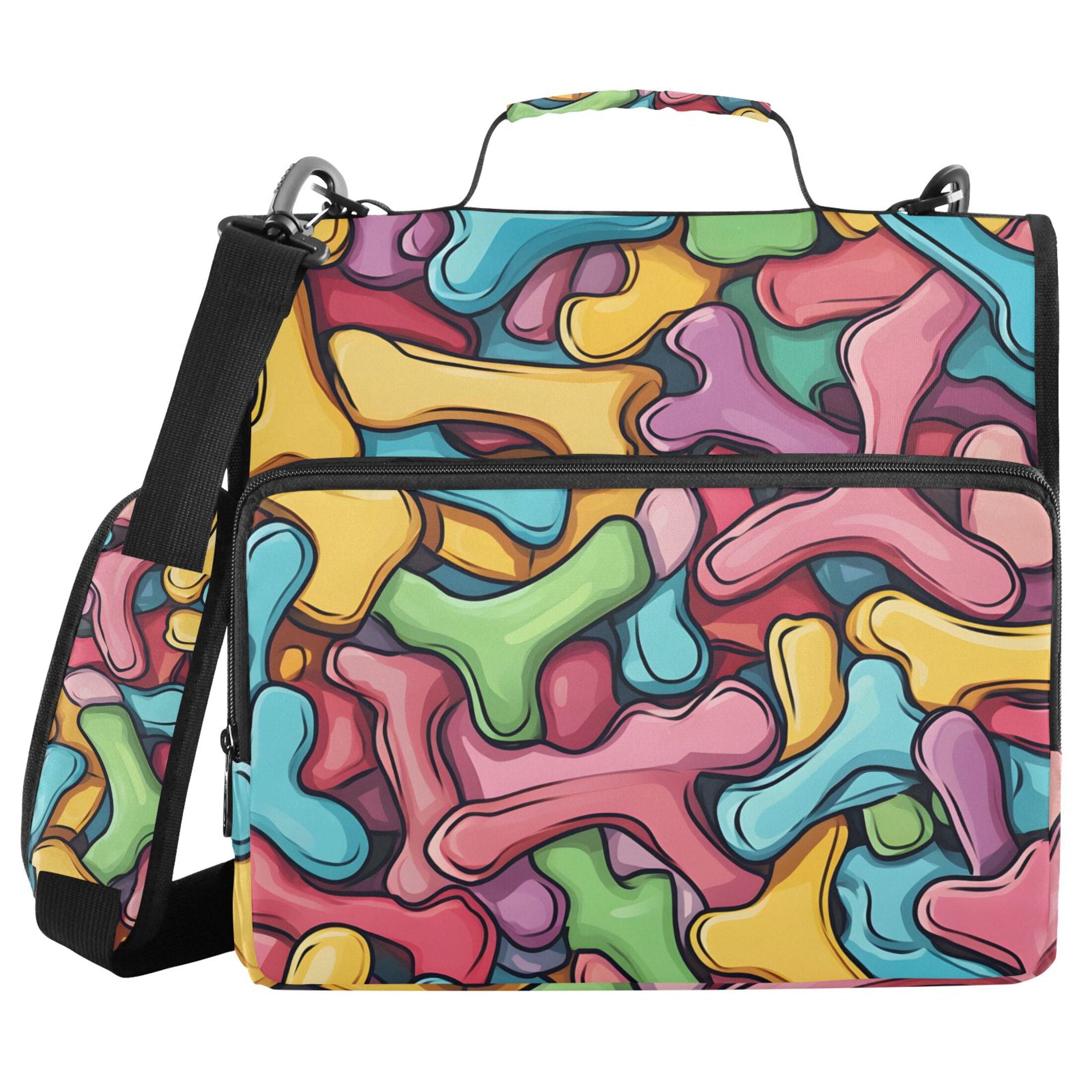 3 Ring Zipper Binder with Shoulder Strap Waterproof Trapper Keeper 2 Inch D-Ring 500 Sheets Capacity Colorful Bones