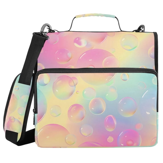 3 Ring Zipper Binder with Shoulder Strap Waterproof Trapper Keeper 2 Inch D-Ring 500 Sheets Capacity Colorful Bubbles