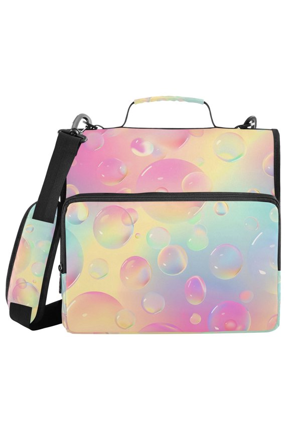 3 Ring Zipper Binder with Shoulder Strap Waterproof Trapper Keeper 2 Inch D-Ring 500 Sheets Capacity Colorful Bubbles