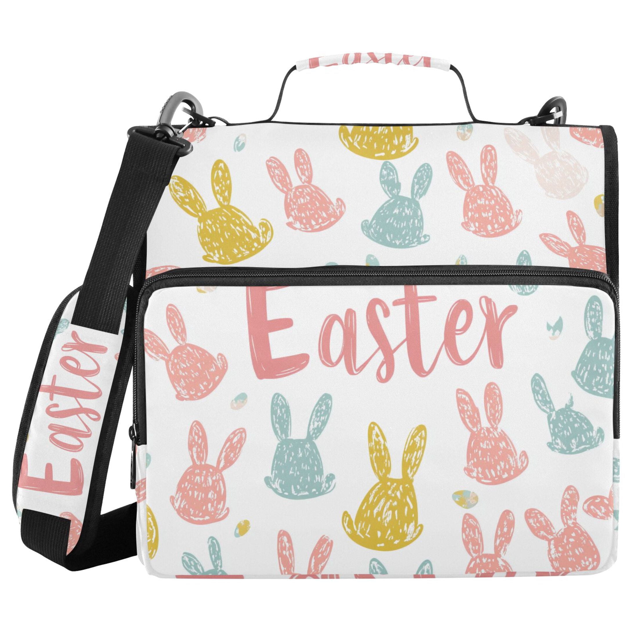 3 Ring Zipper Binder with Shoulder Strap Waterproof Trapper Keeper 2 Inch D-Ring 500 Sheets Capacity Colorful Bunnies and Eggs