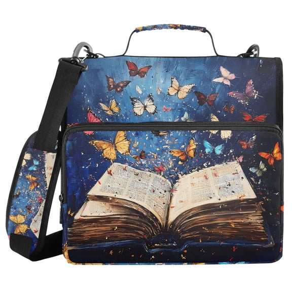 3 Ring Zipper Binder with Shoulder Strap Waterproof Trapper Keeper 2 Inch D-Ring 500 Sheets Capacity Colorful Butterflies Fly on Book