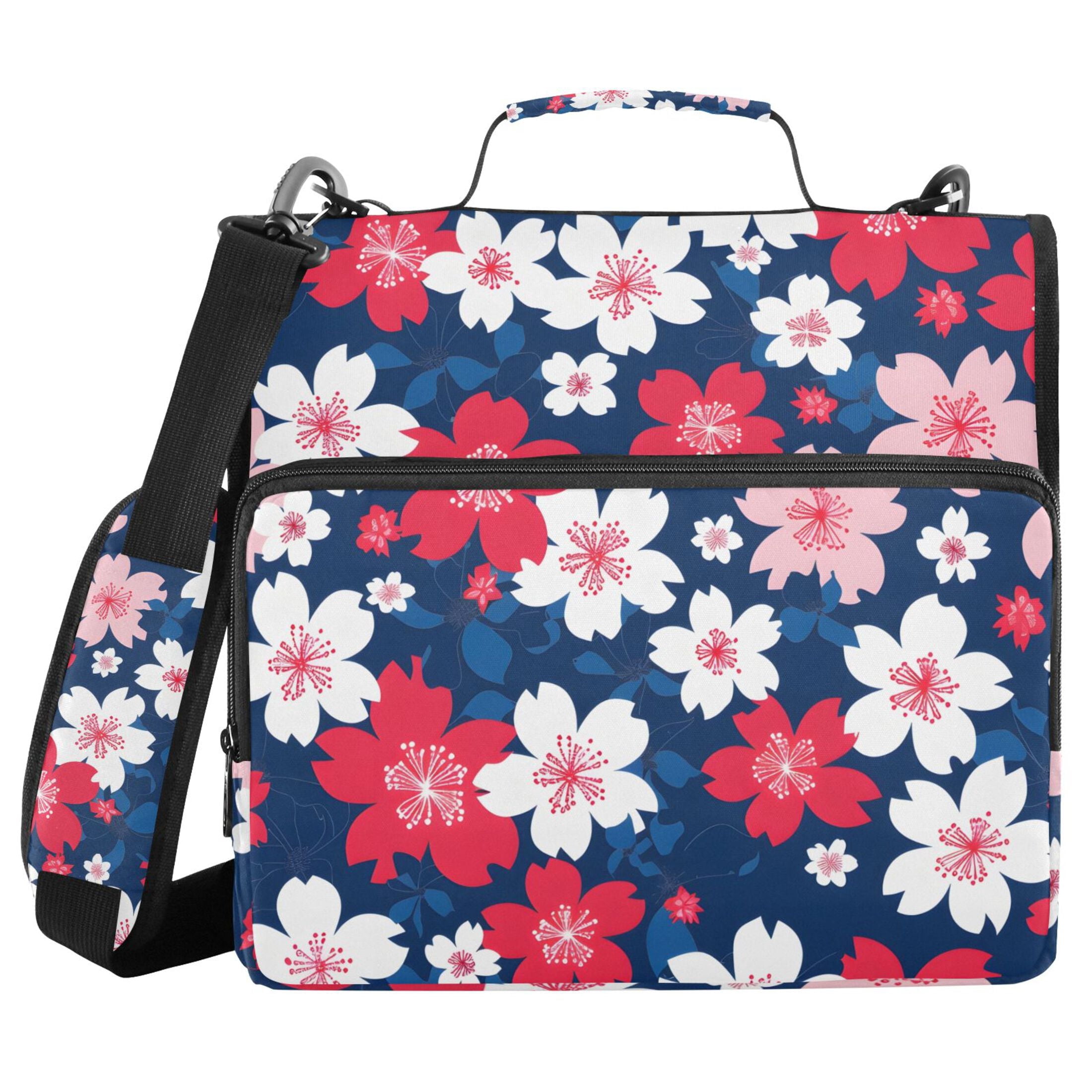3 Ring Zipper Binder with Shoulder Strap Waterproof Trapper Keeper 2 Inch D-Ring 500 Sheets Capacity Colorful Cherry Blossoms