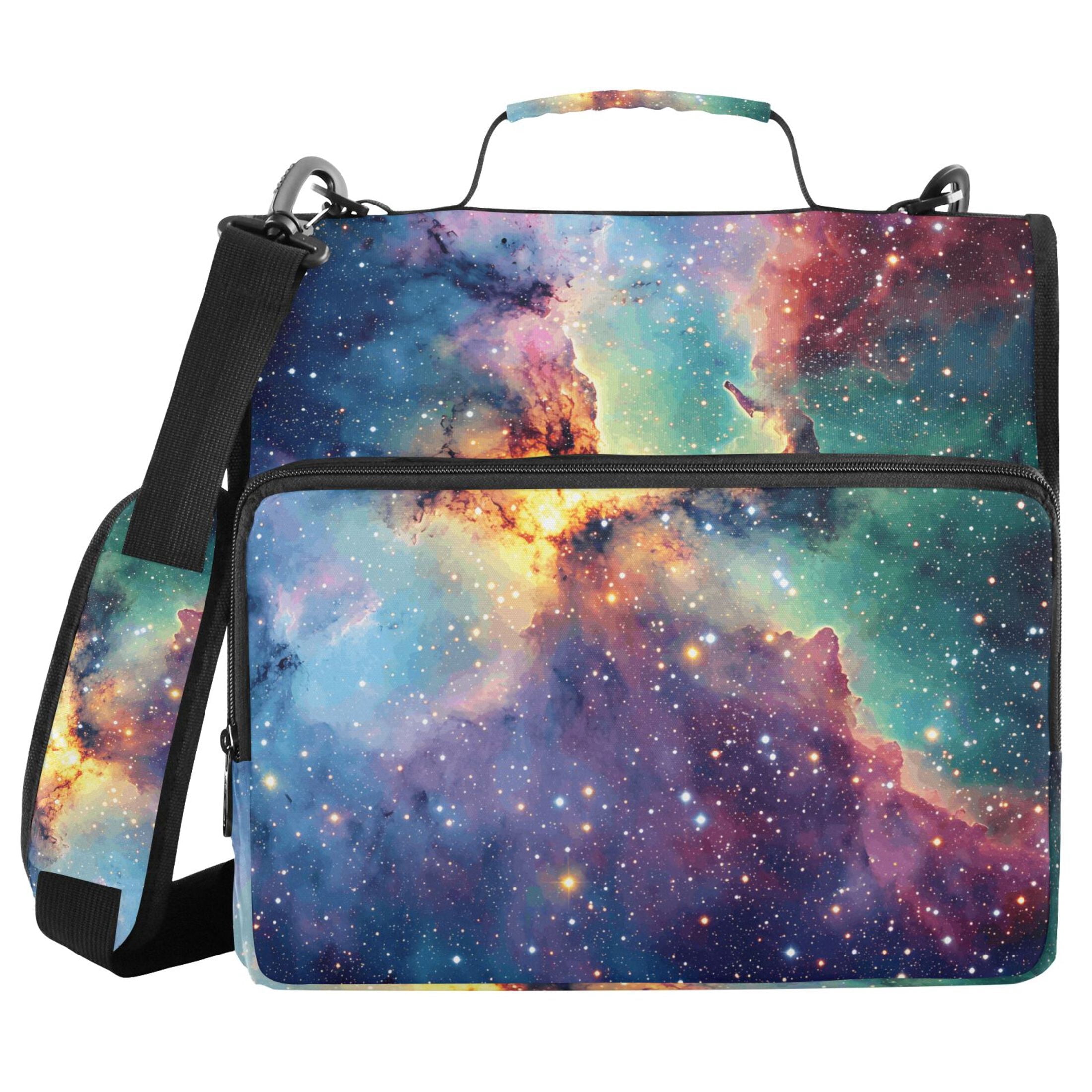3 Ring Zipper Binder with Shoulder Strap Waterproof Trapper Keeper 2 Inch D-Ring 500 Sheets Capacity Colorful Galaxy with Stars