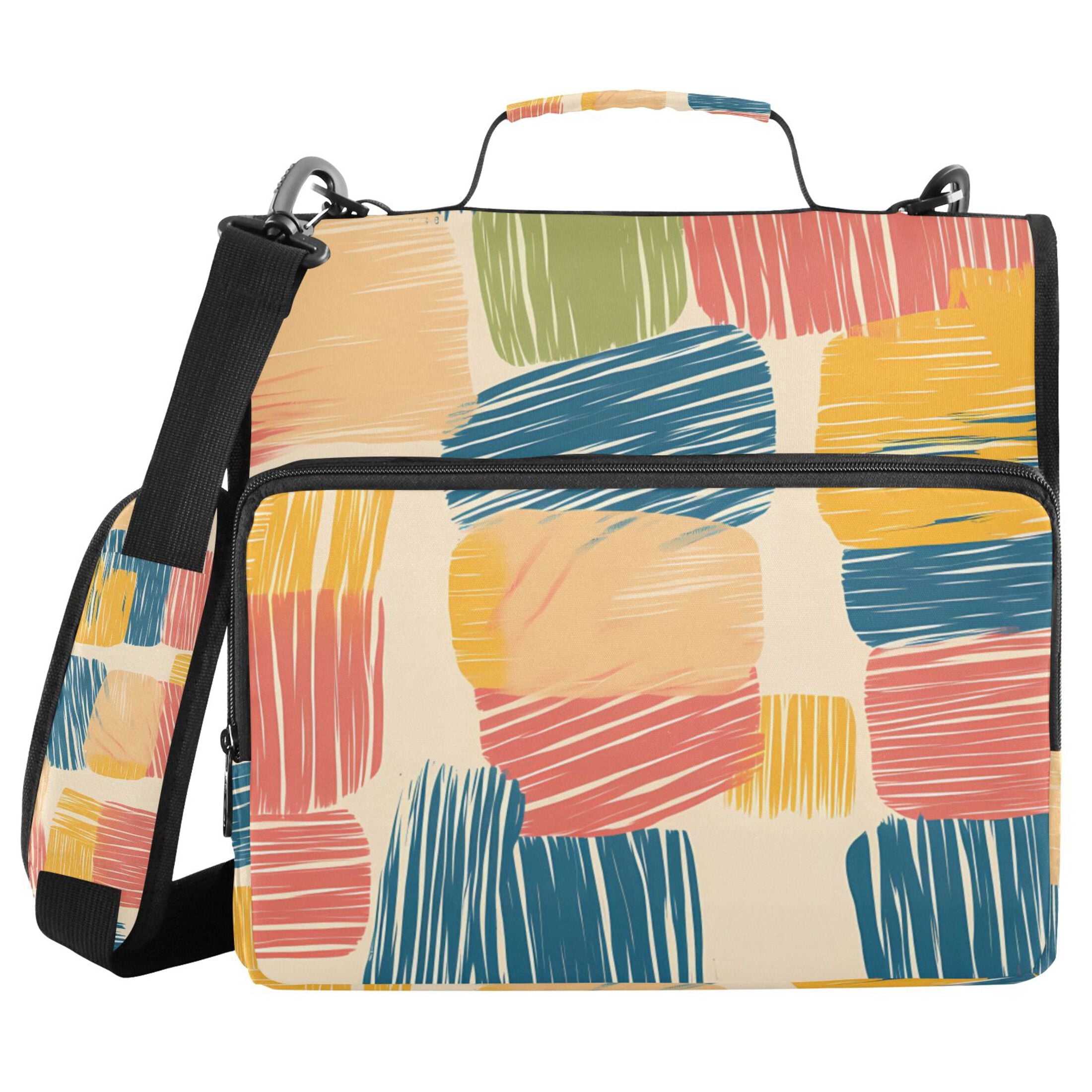 3 Ring Zipper Binder with Shoulder Strap Waterproof Trapper Keeper 2 Inch D-Ring 500 Sheets Capacity Colorful Line Doodle Squares