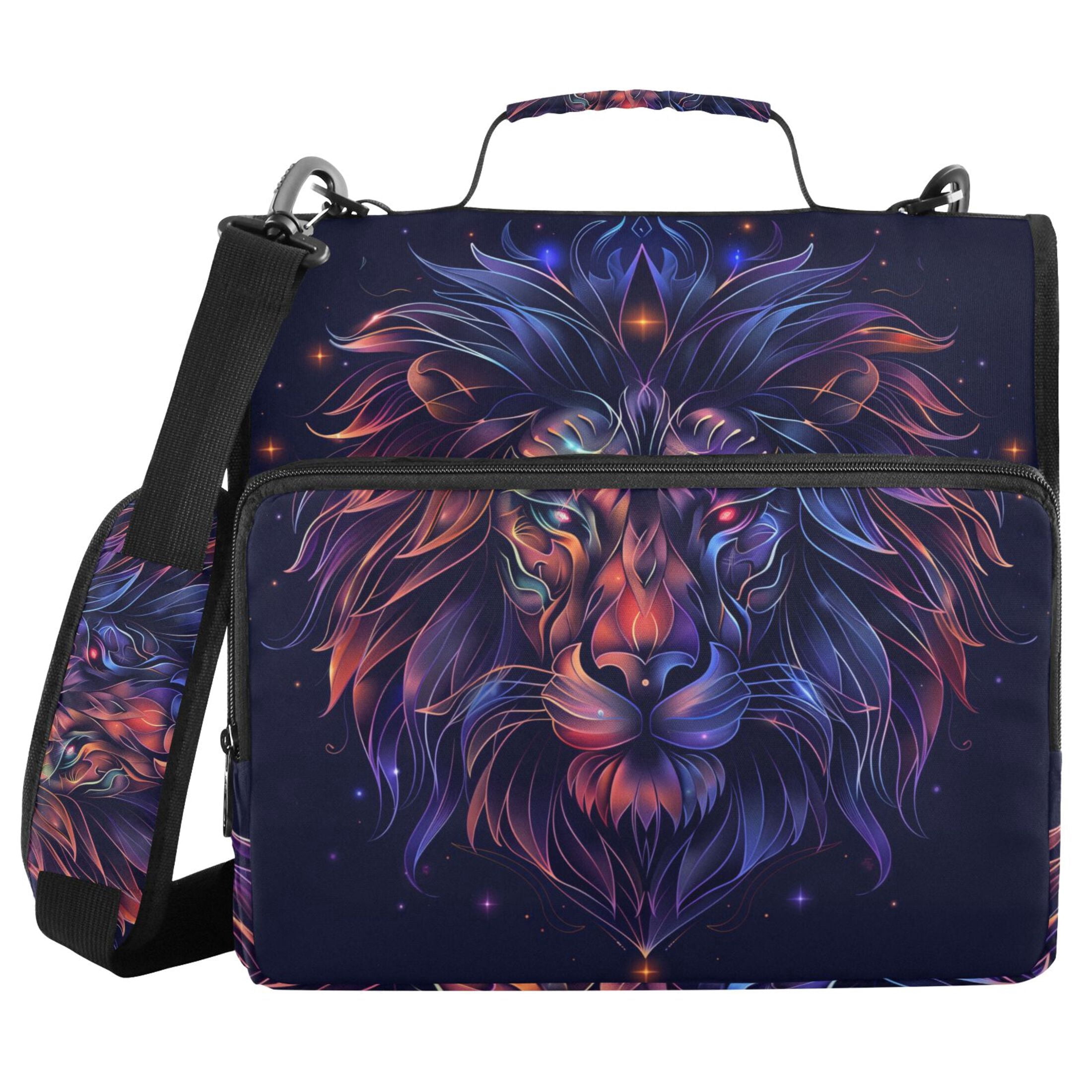 3 Ring Zipper Binder with Shoulder Strap Waterproof Trapper Keeper 2 Inch D-Ring 500 Sheets Capacity Colorful Lion Head